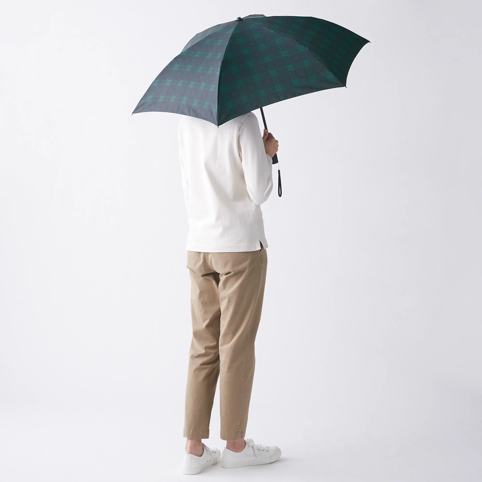 2 Way Foldable Umbrella - Dark Green Check - Image 2