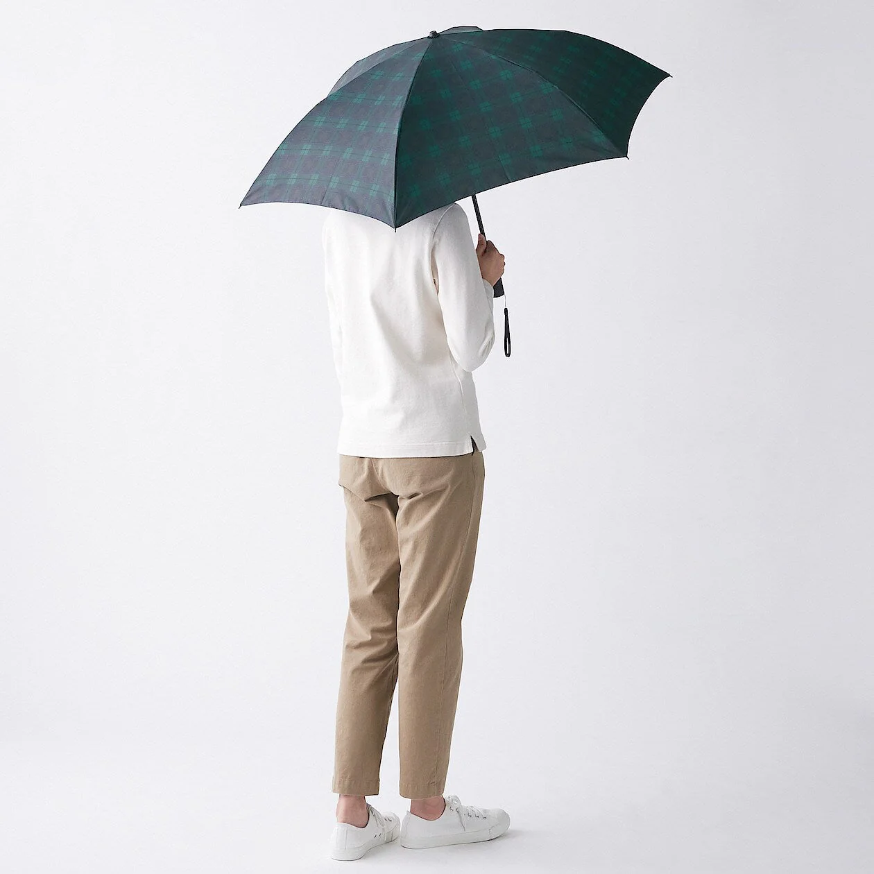 2 Way Foldable Umbrella - Dark Green Check - Image 3