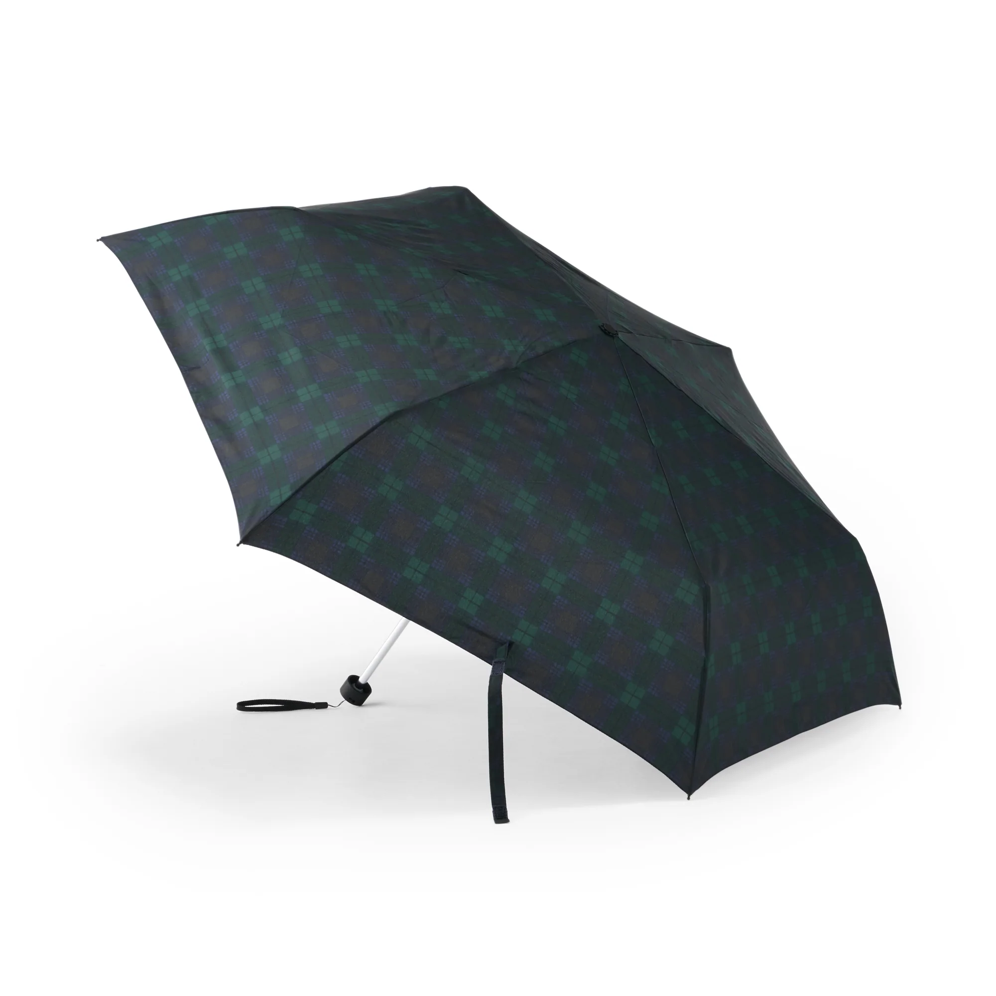 All-Weather Foldable Umbrella Dark Green Check - Image 2