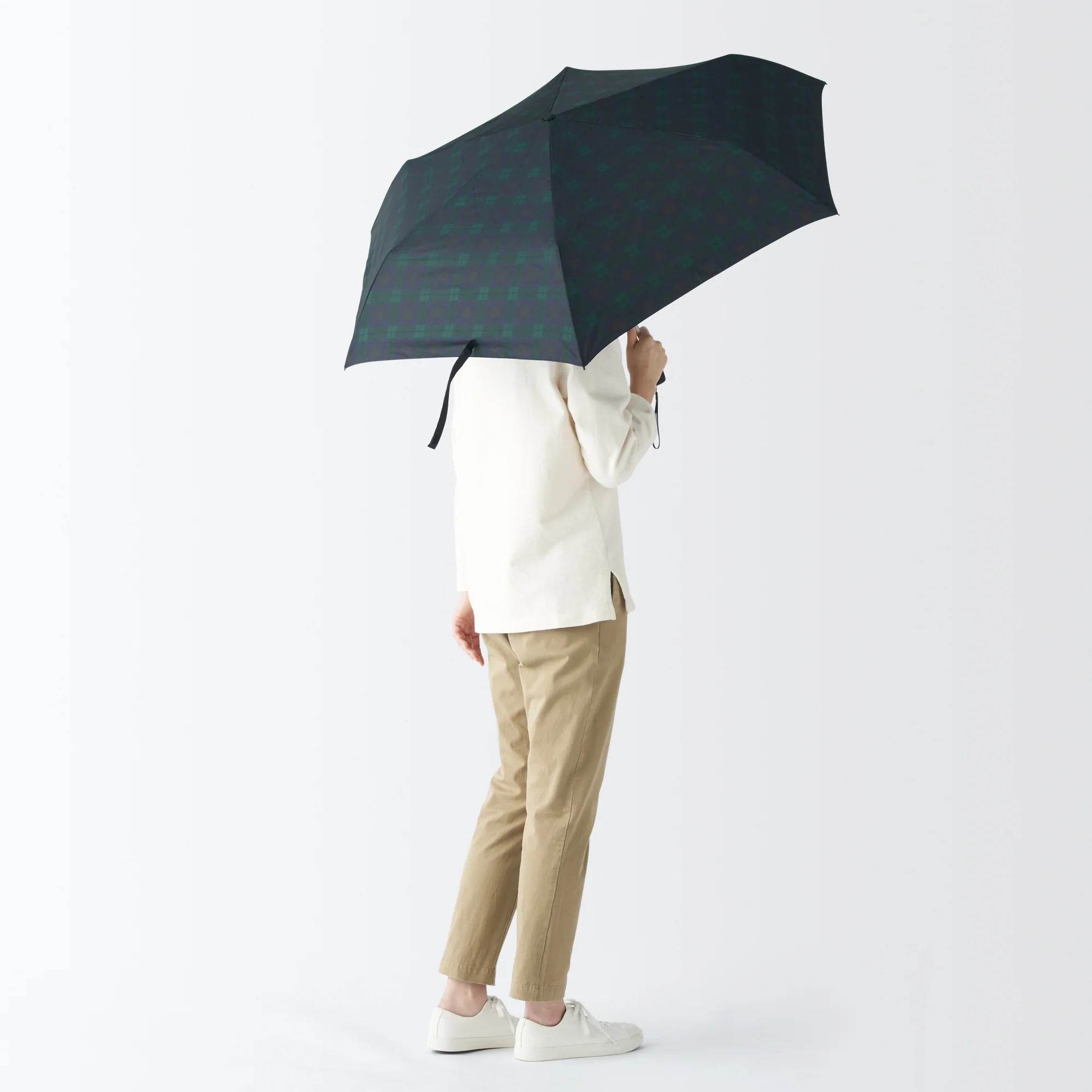 All-Weather Foldable Umbrella Dark Green Check - Image 3