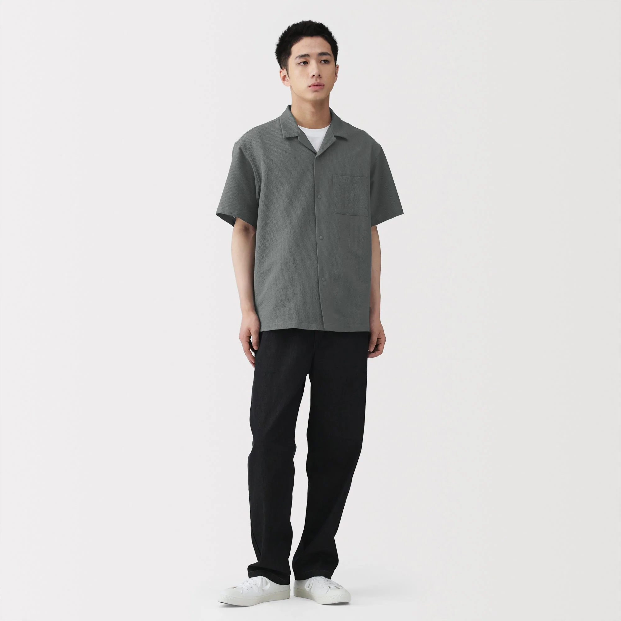 Breathable Seersucker Open Collar Shirt - Image 12