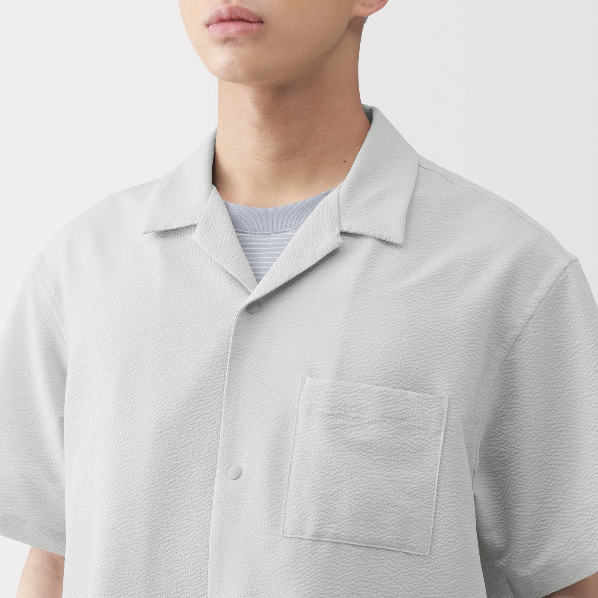 Breathable Seersucker Open Collar Shirt - Image 15