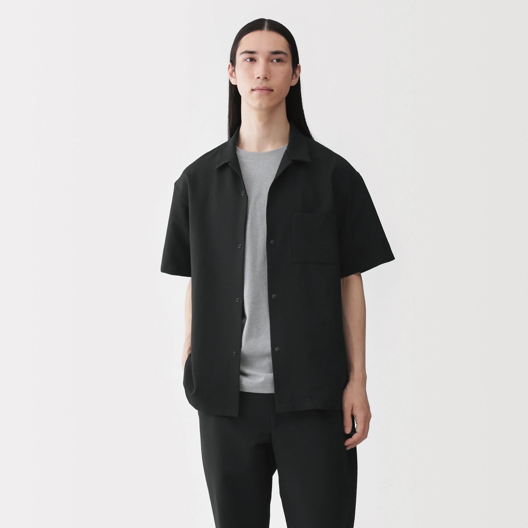 Breathable Seersucker Open Collar Shirt - Image 19