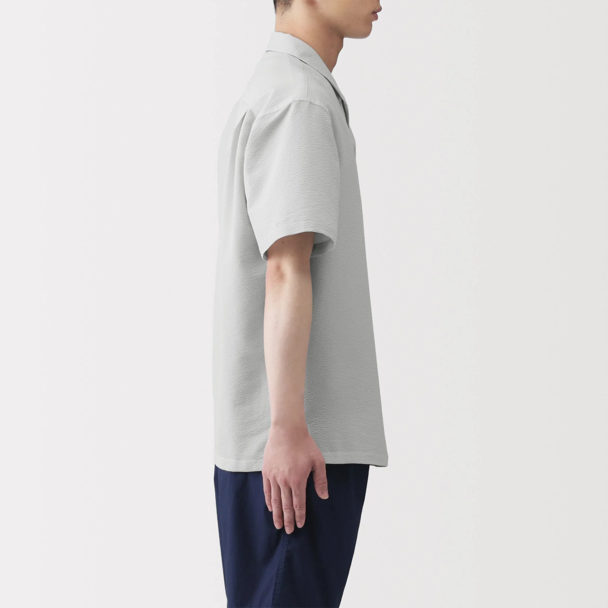 Breathable Seersucker Open Collar Shirt - Image 21