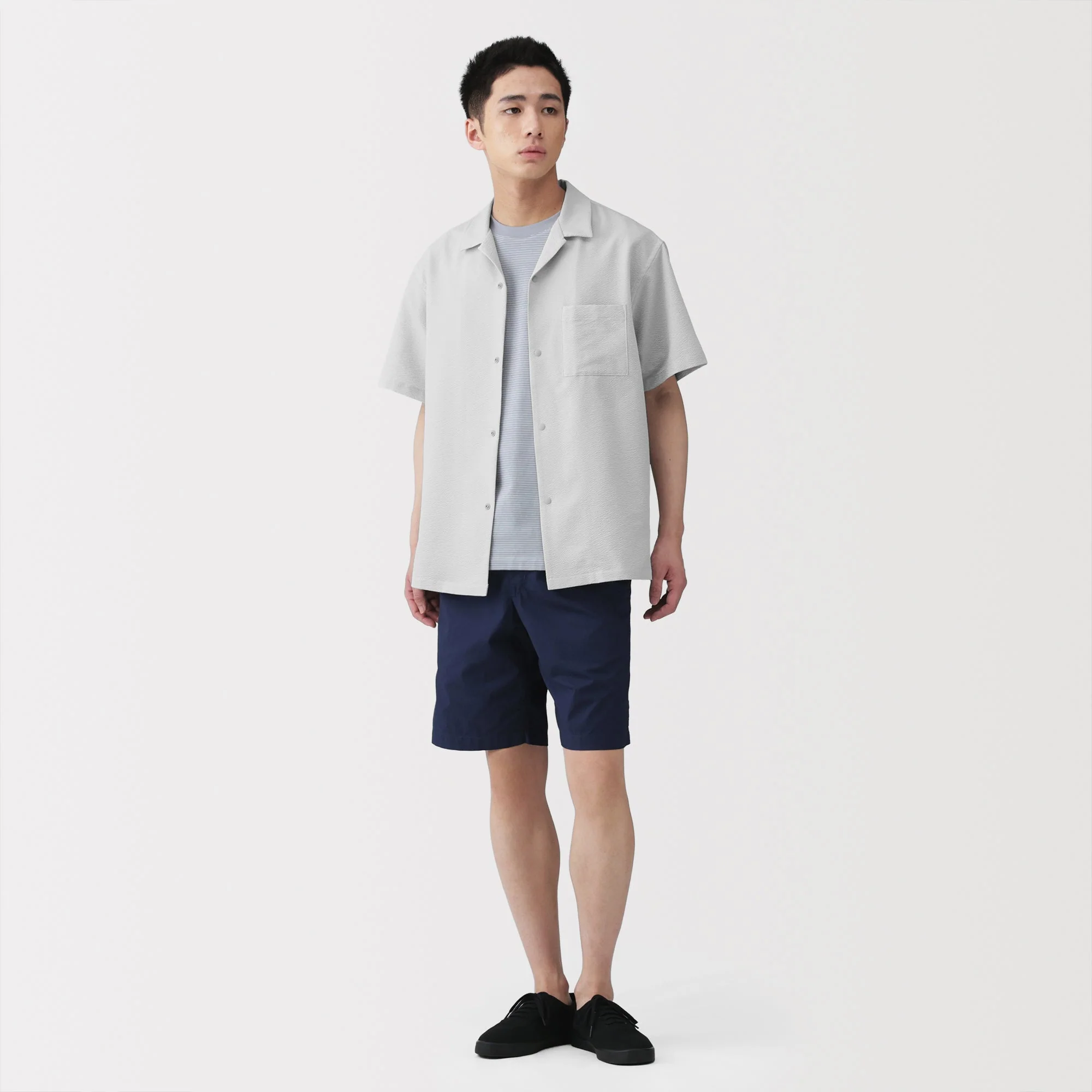 Breathable Seersucker Open Collar Shirt - Image 4
