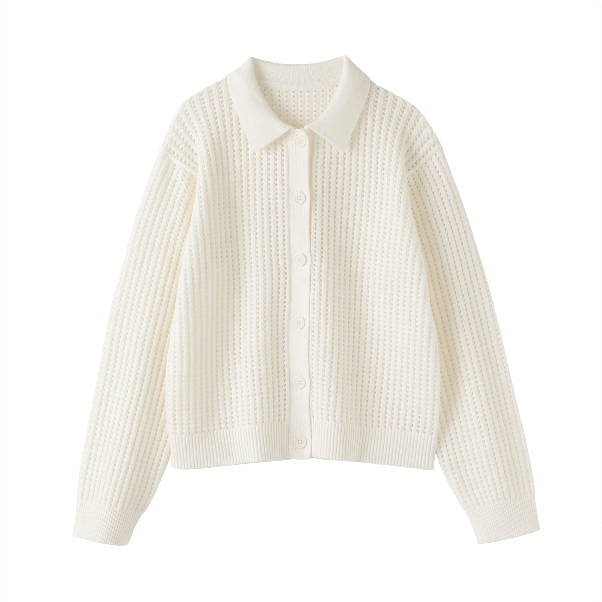 Cotton Blend Mesh Polo Cardigan - Image 10
