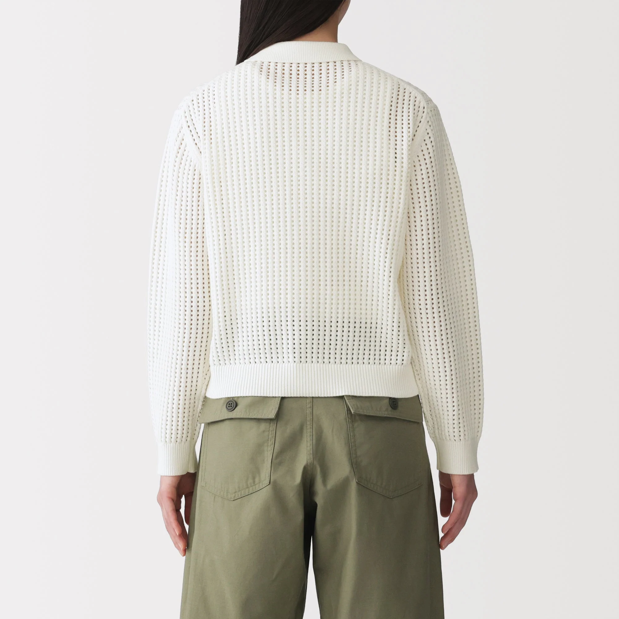 Cotton Blend Mesh Polo Cardigan - Image 14
