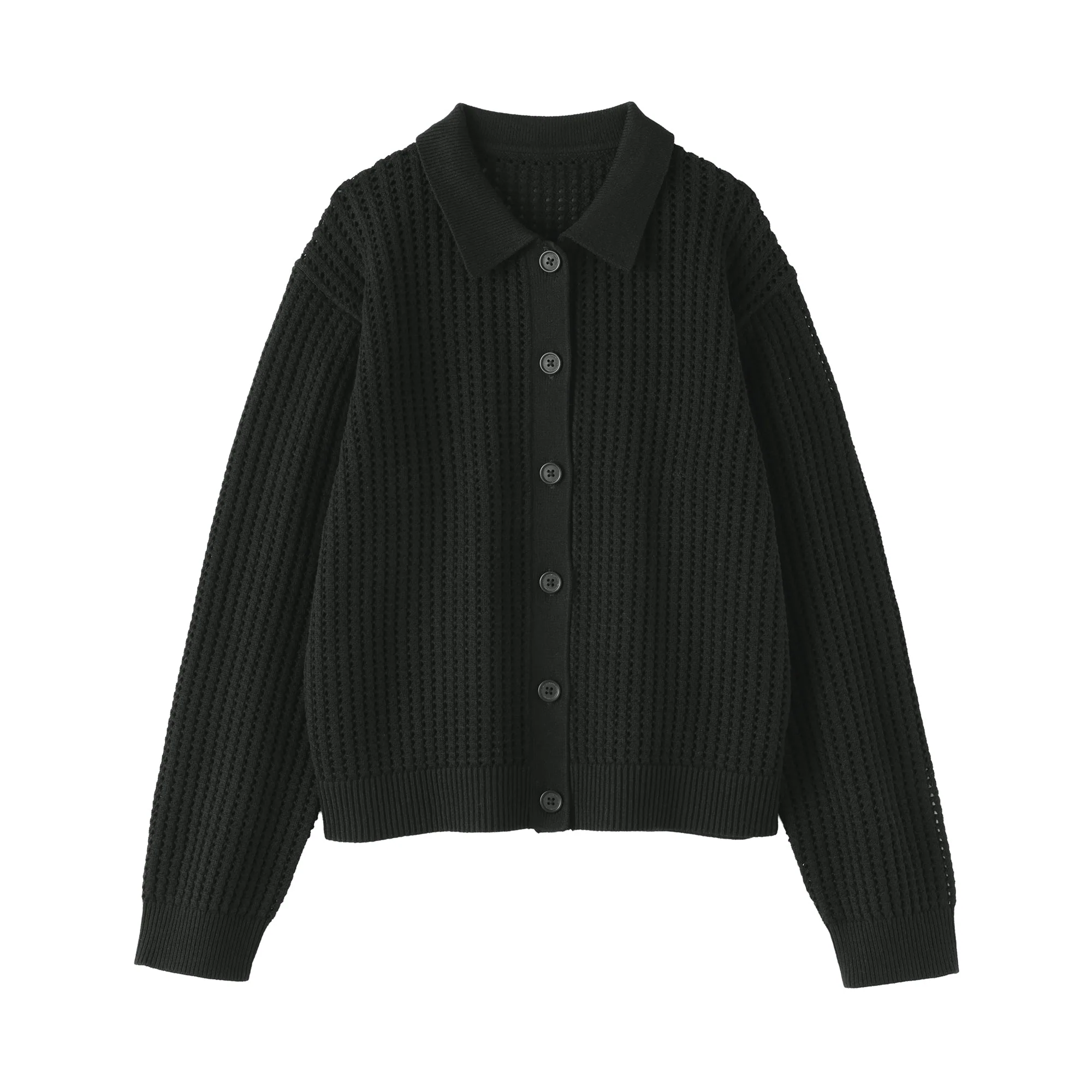 Cotton Blend Mesh Polo Cardigan - Image 18
