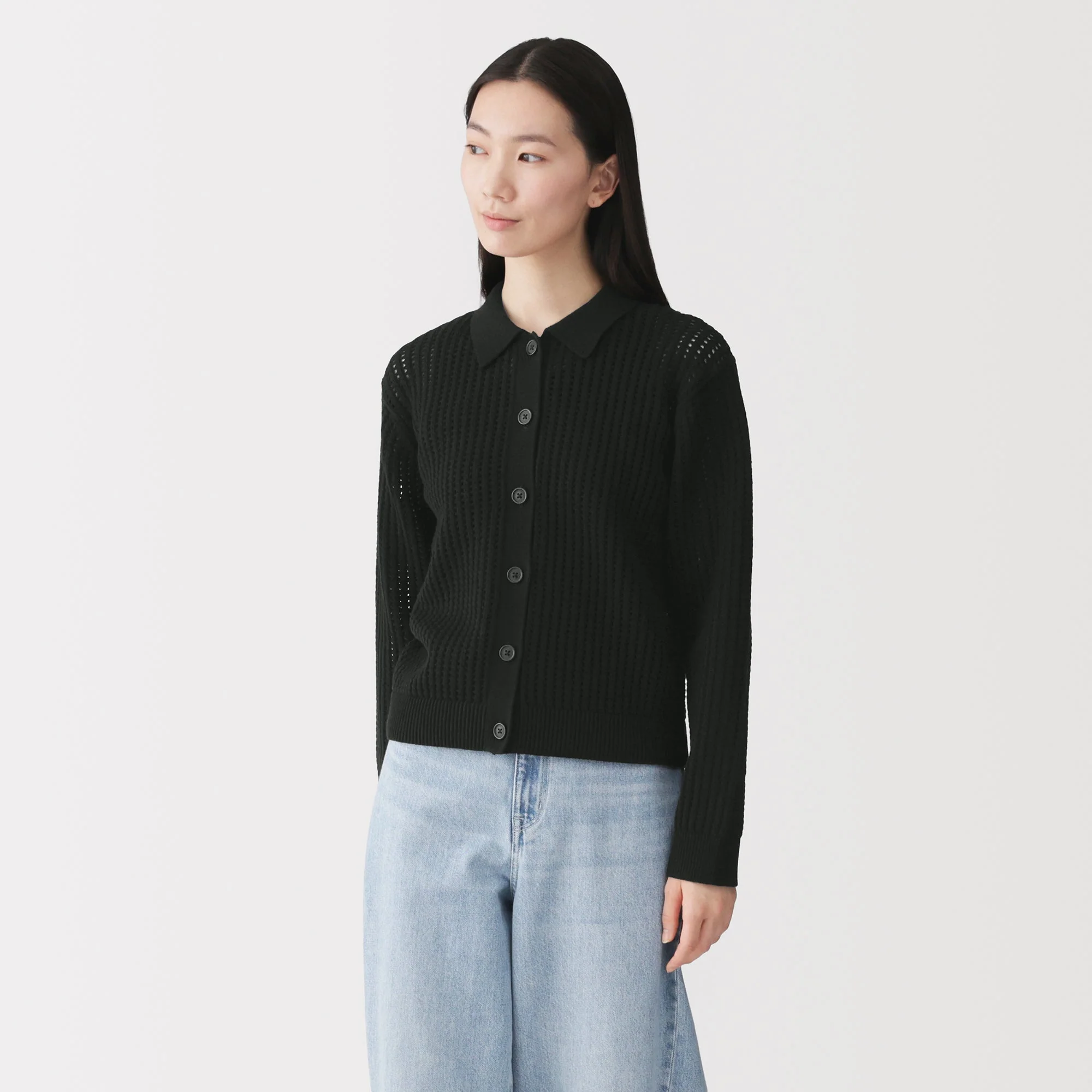 Cotton Blend Mesh Polo Cardigan - Image 19