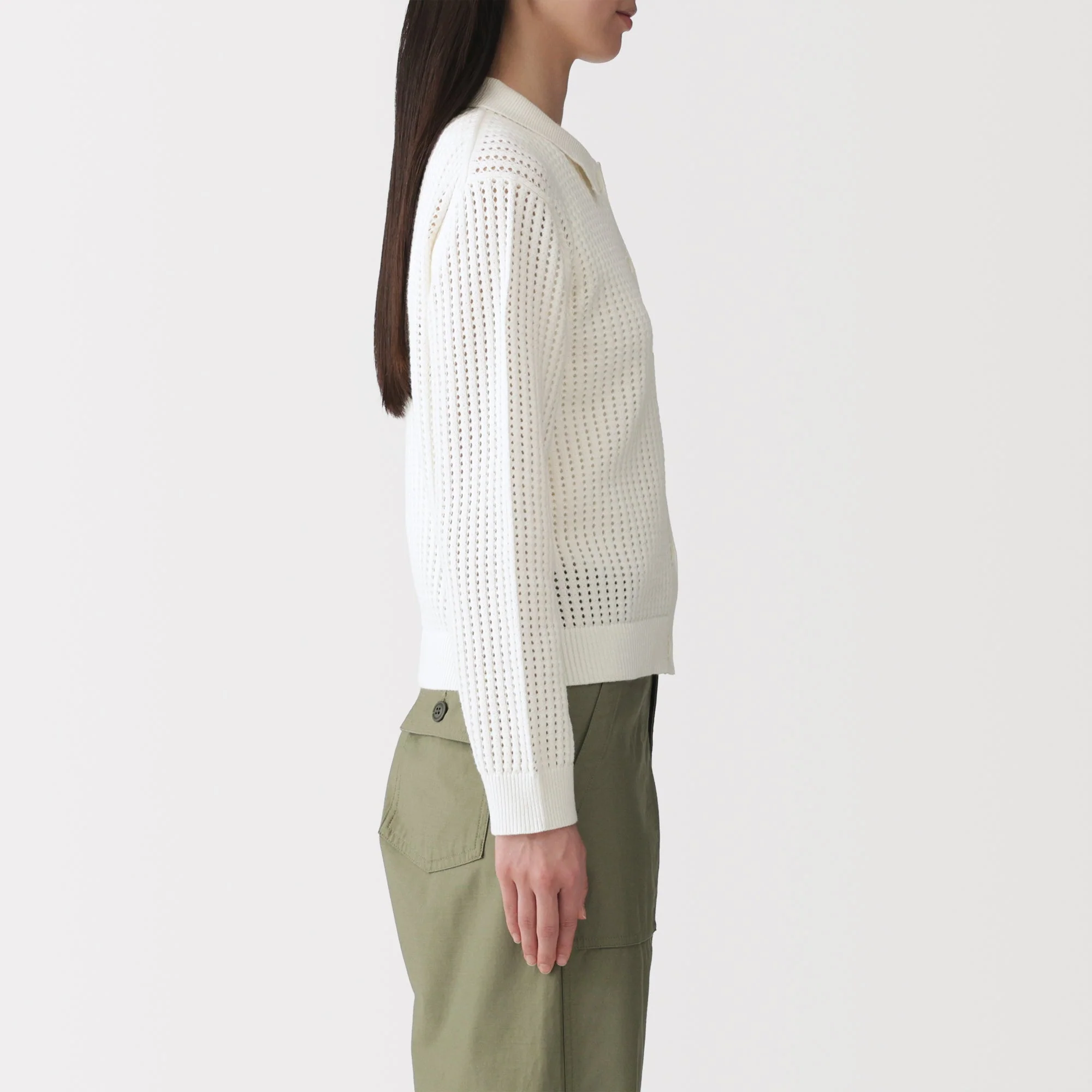 Cotton Blend Mesh Polo Cardigan - Image 21