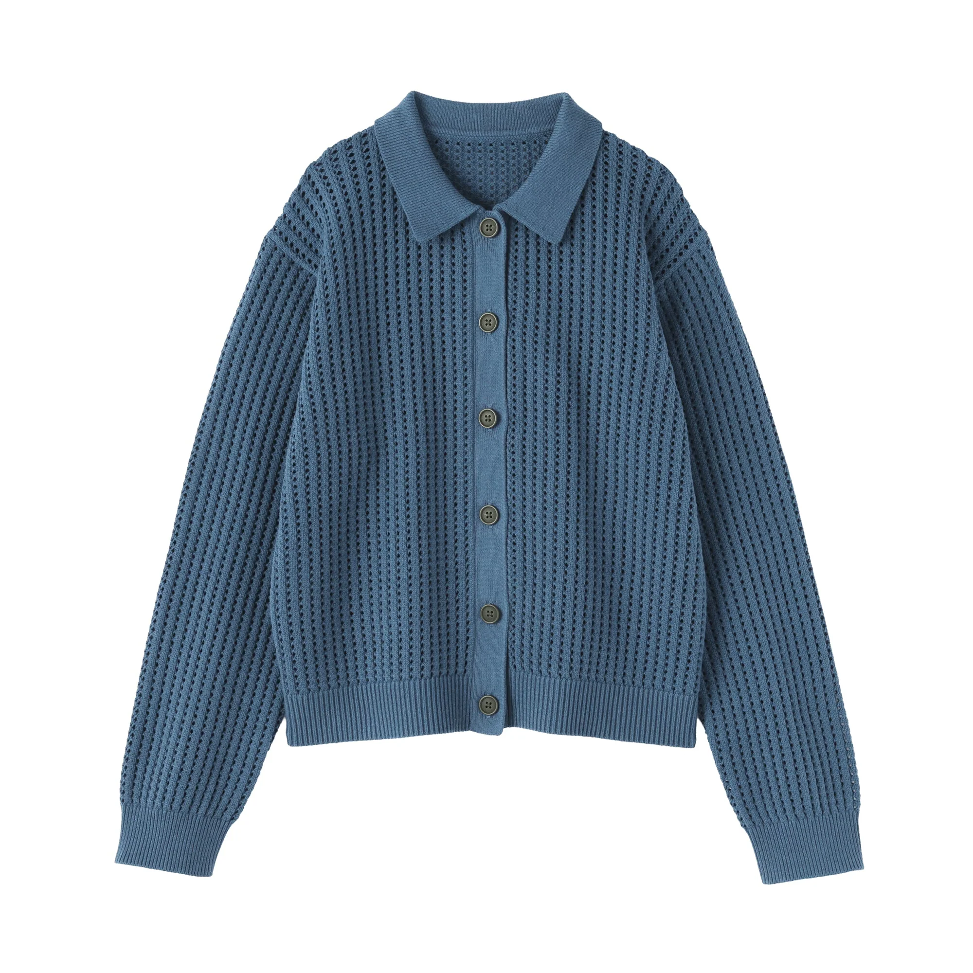 Cotton Blend Mesh Polo Cardigan - Image 26
