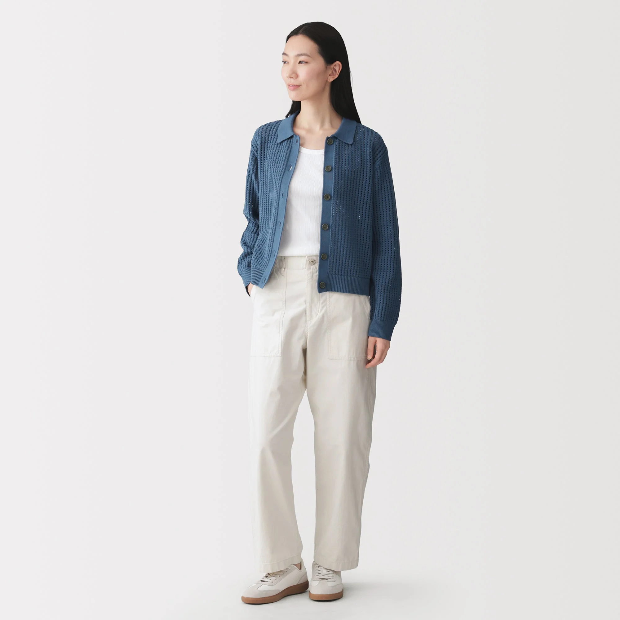 Cotton Blend Mesh Polo Cardigan - Image 28