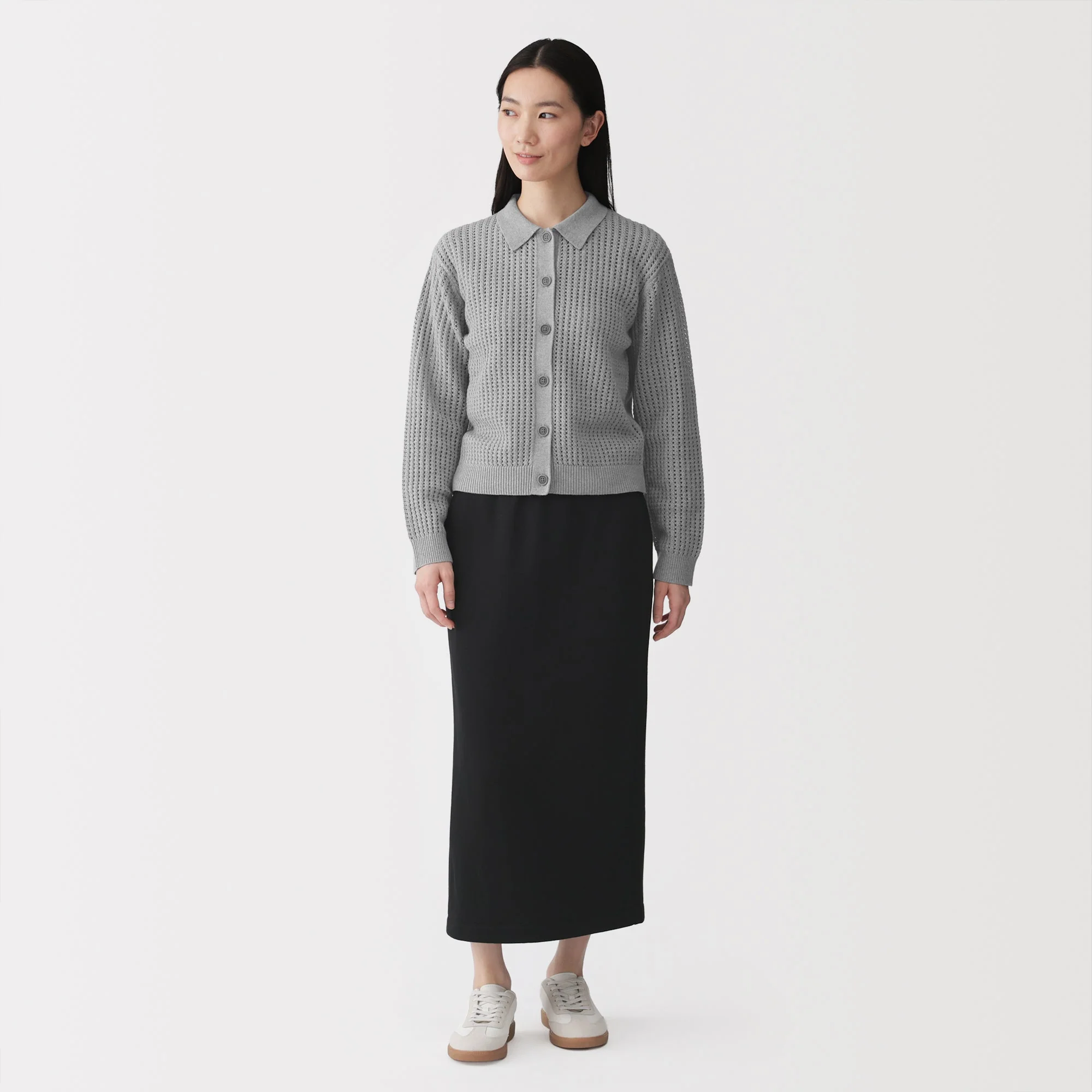 Cotton Blend Mesh Polo Cardigan - Image 4