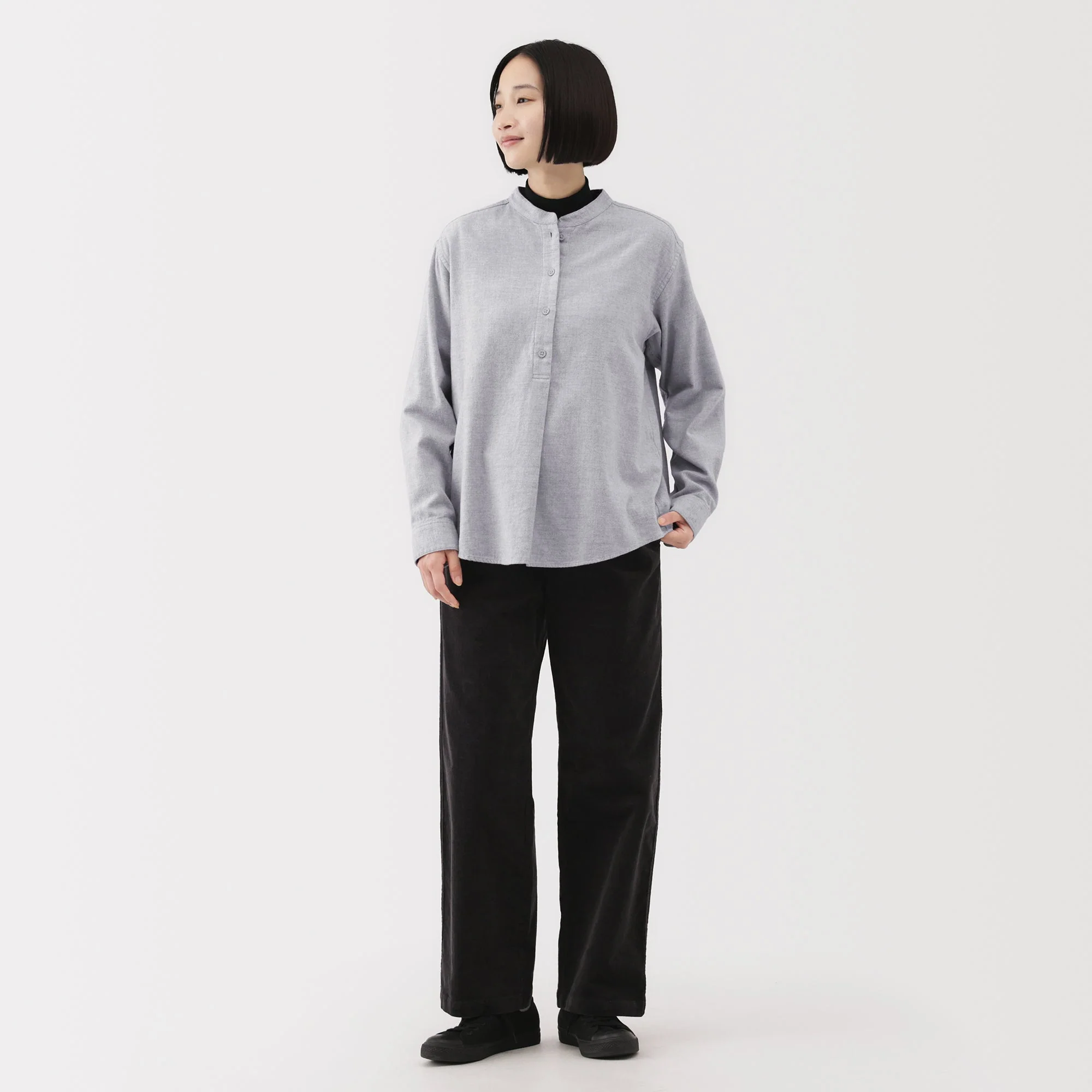 Flannel Stand Collar Blouse - Image 4