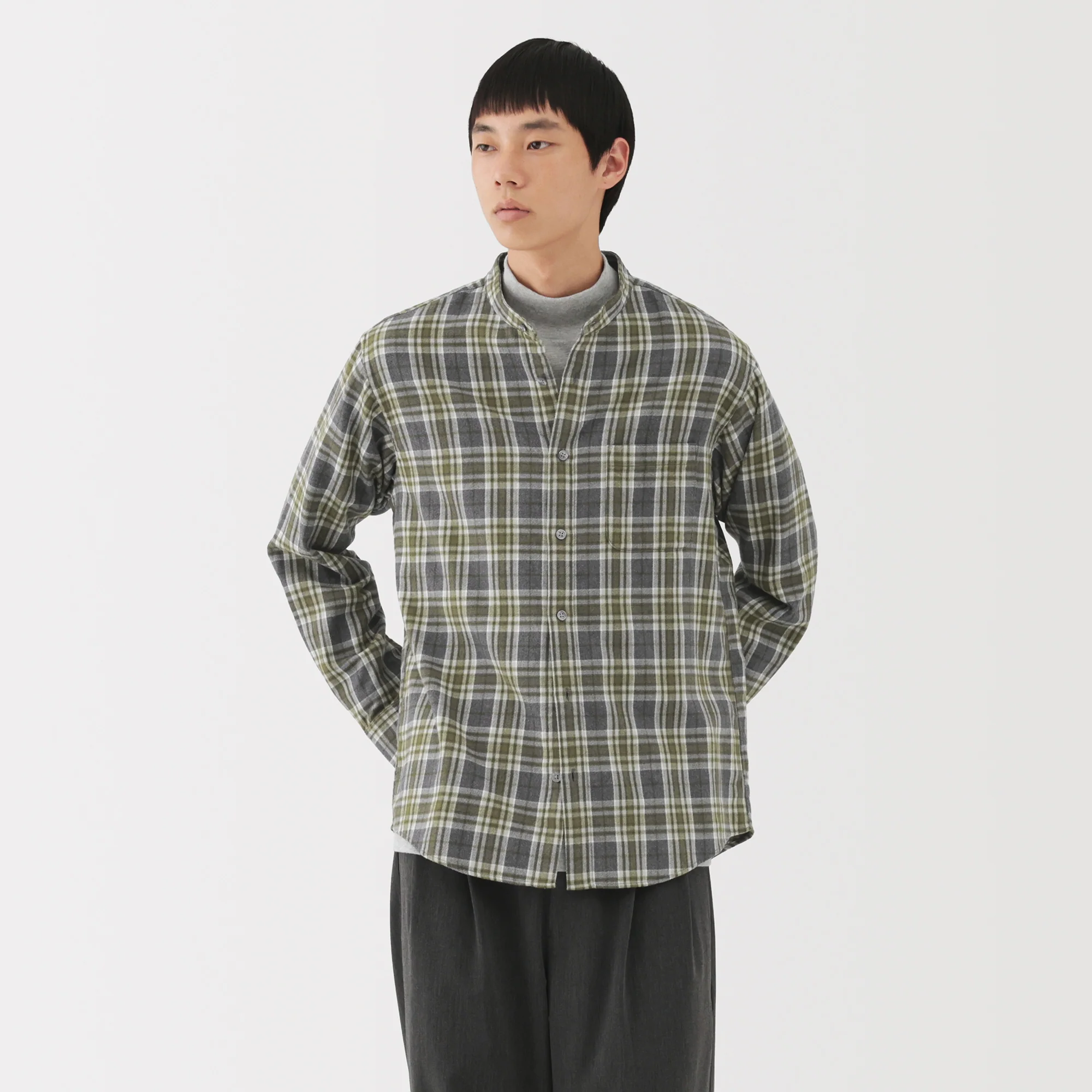 Flannel Stand Collar Shirt - Image 30