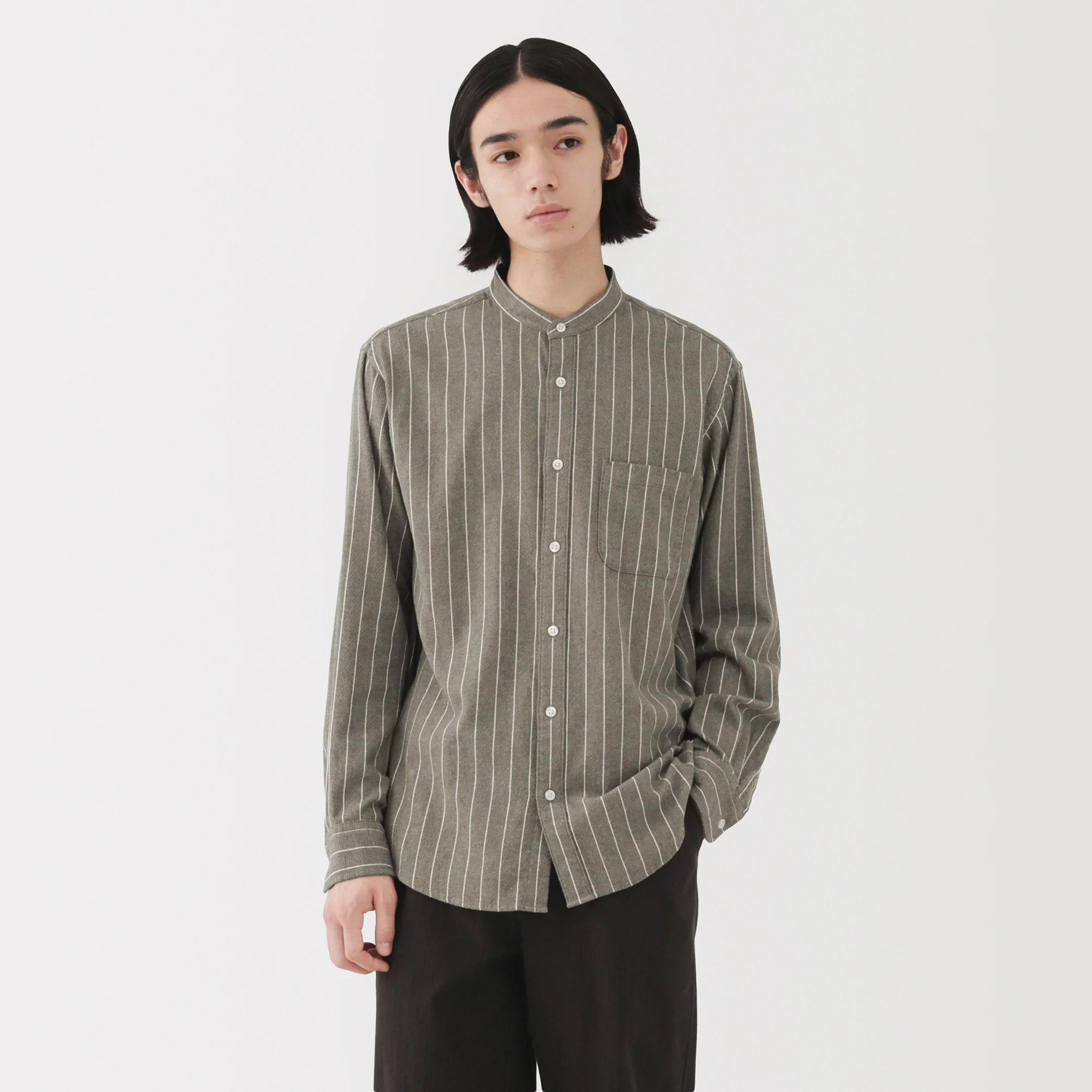 Flannel Stand Collar Shirt - Image 57