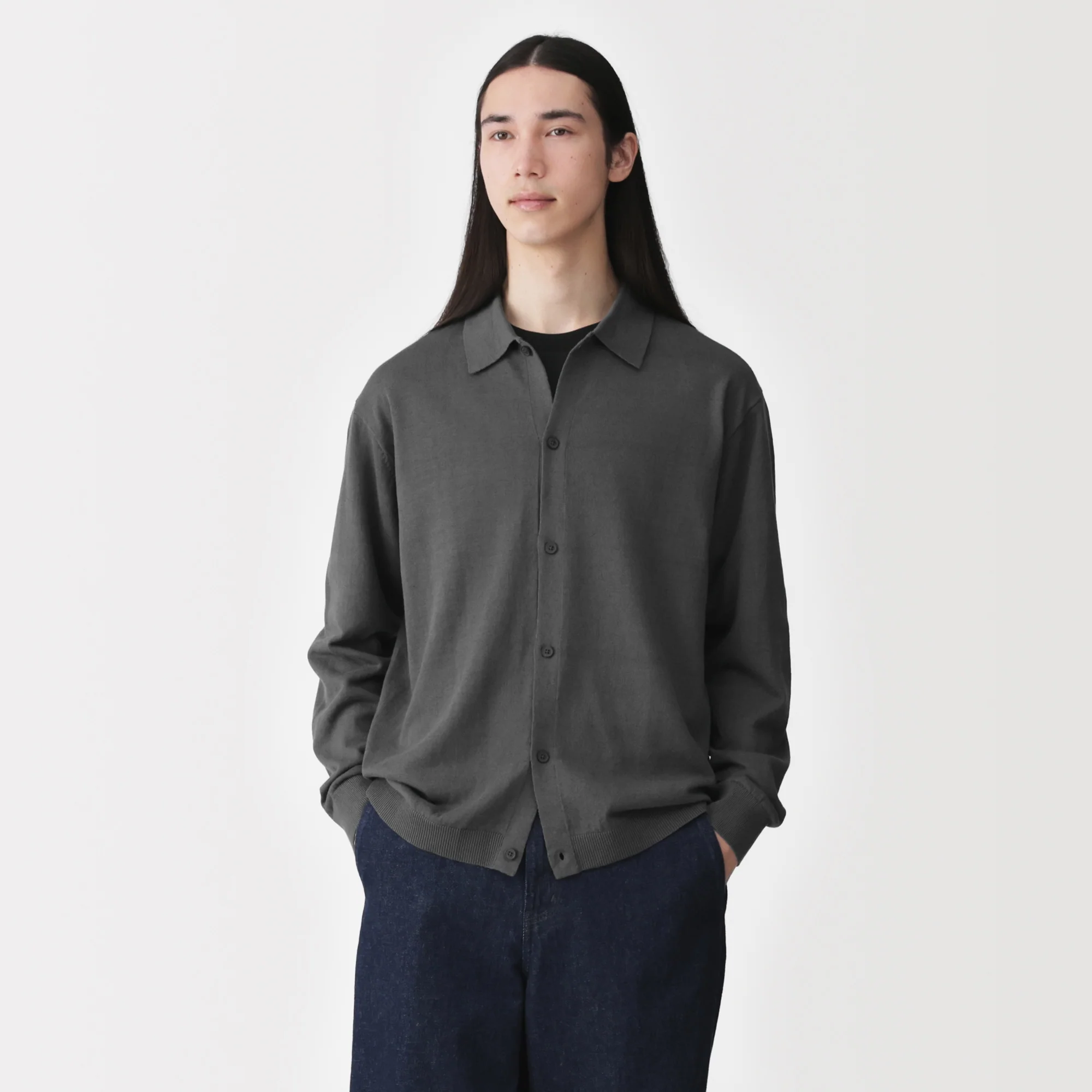 Hemp Blend Knit Shirt Cardigan - Image 3