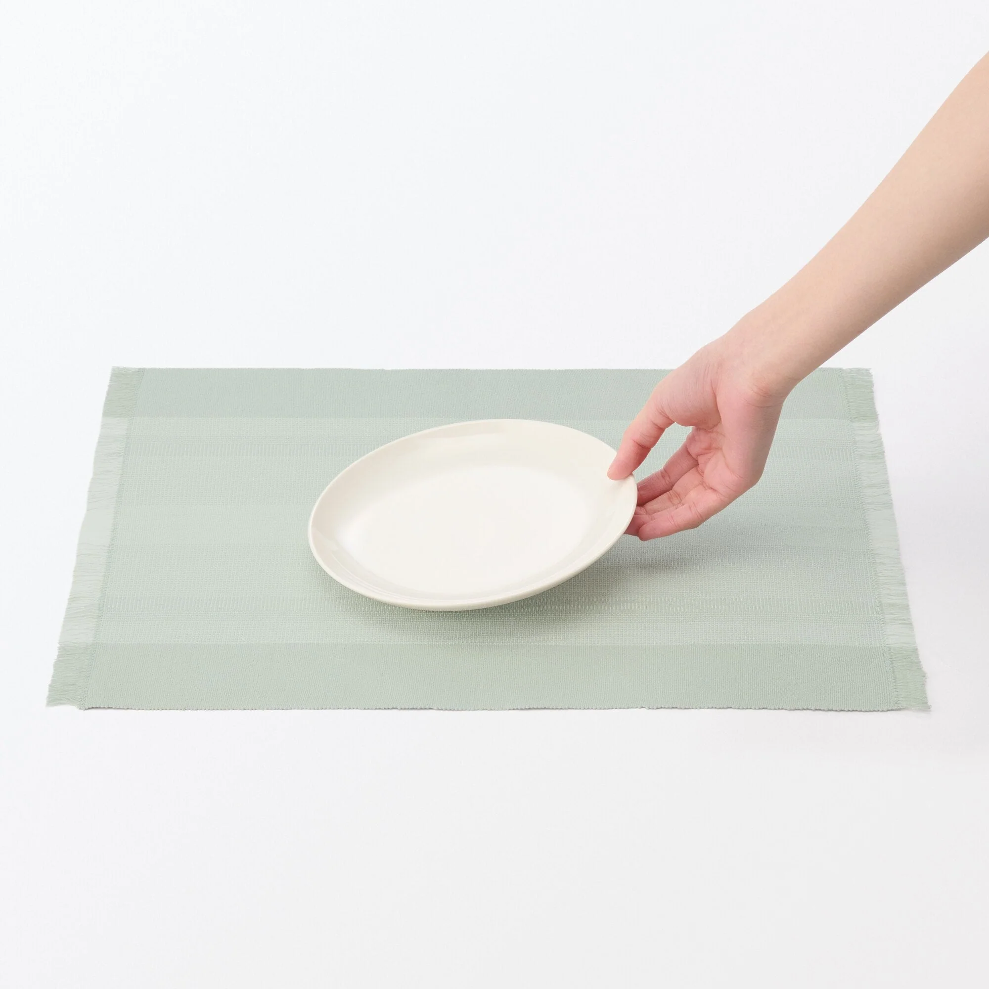 Indian Cotton Rib Placemat - Light Green - Image 2
