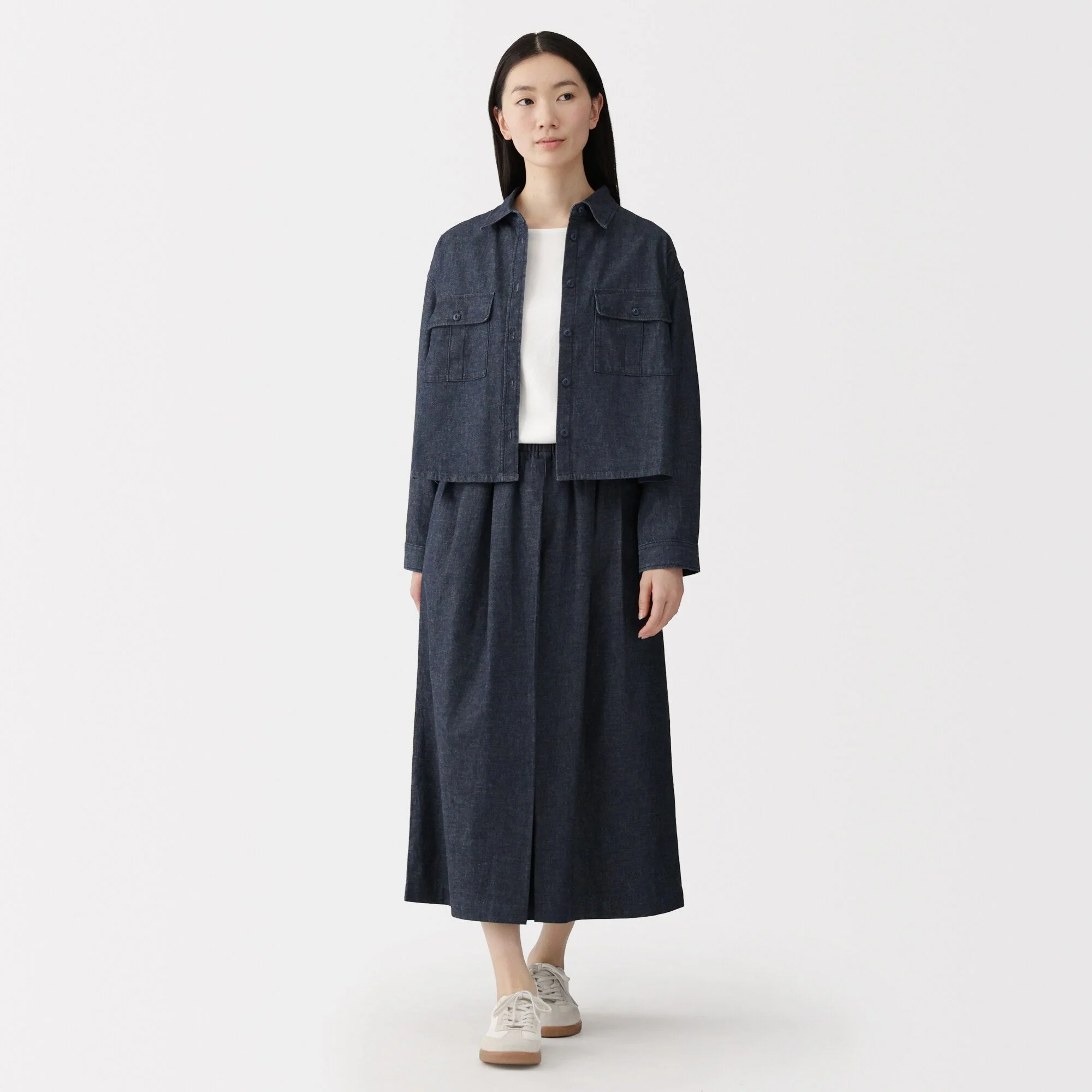 Kapok Blend Denim Skirt Pants - Image 3