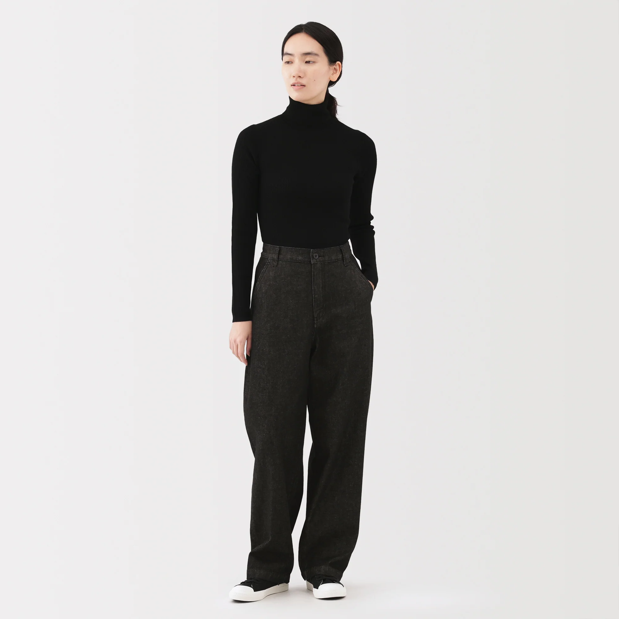 Kapok Blend Denim Wide Tapered Pants - Image 4