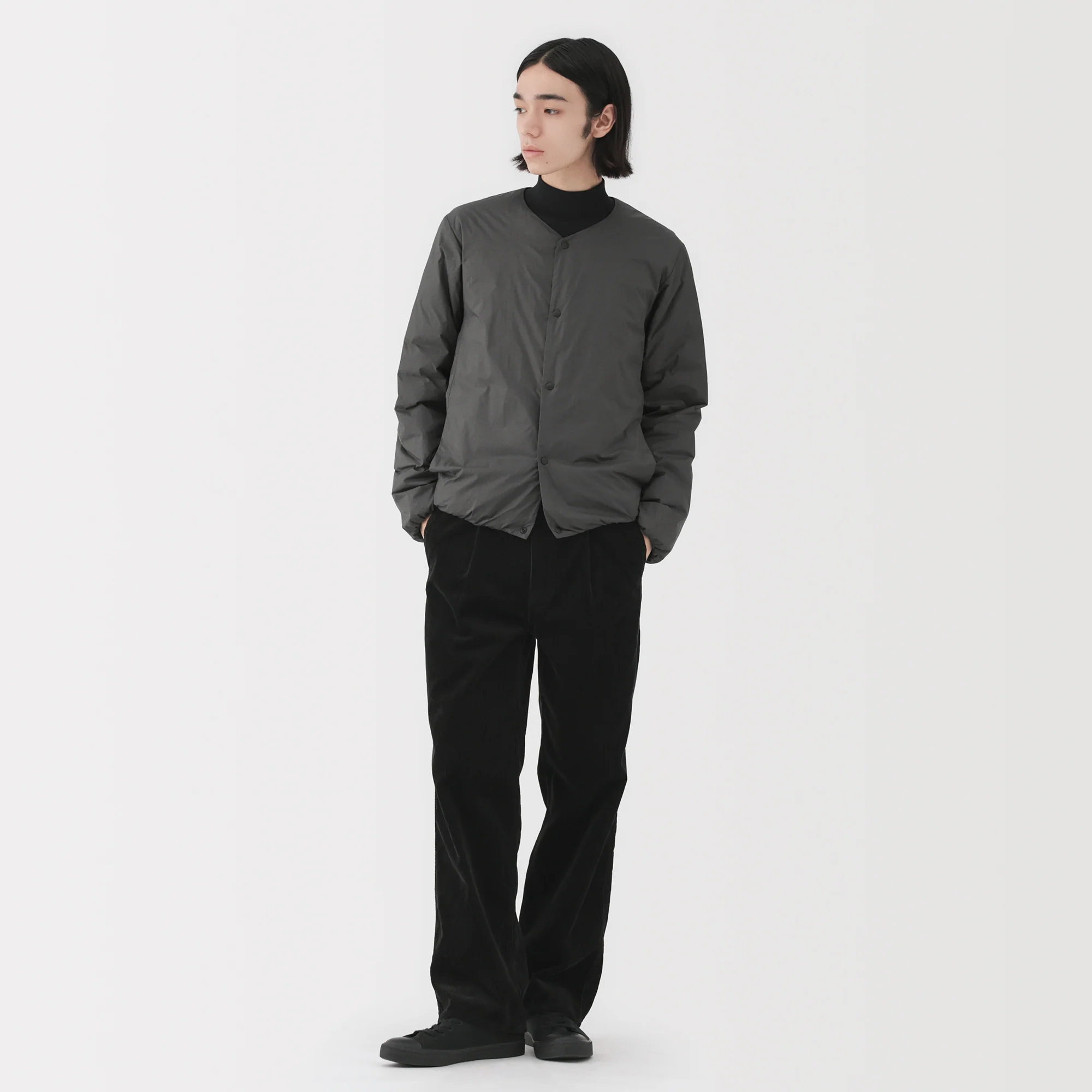 Lightweight Down Collarless Jacket - Image 4