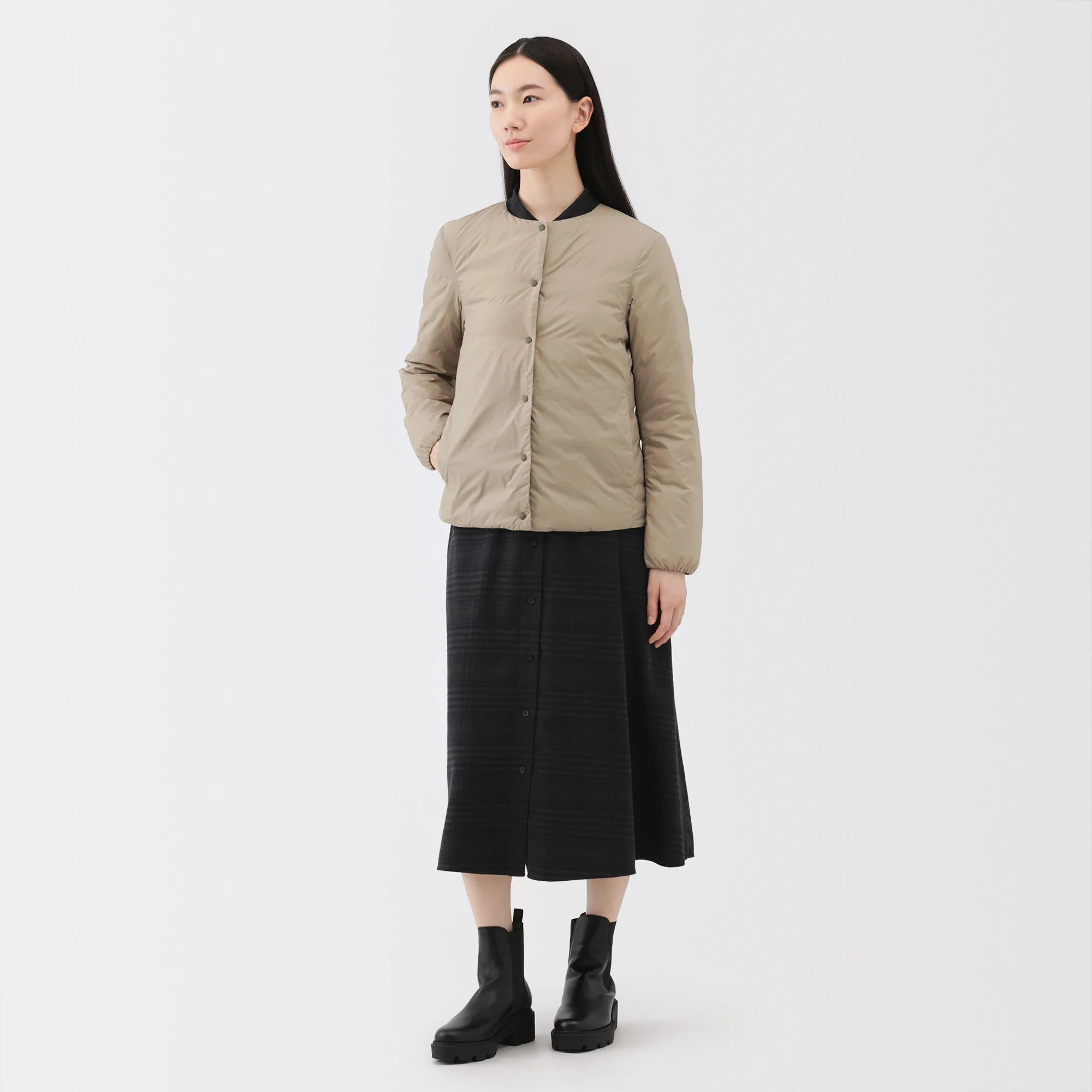 Lightweight Down Collarless Jacket - Image 14