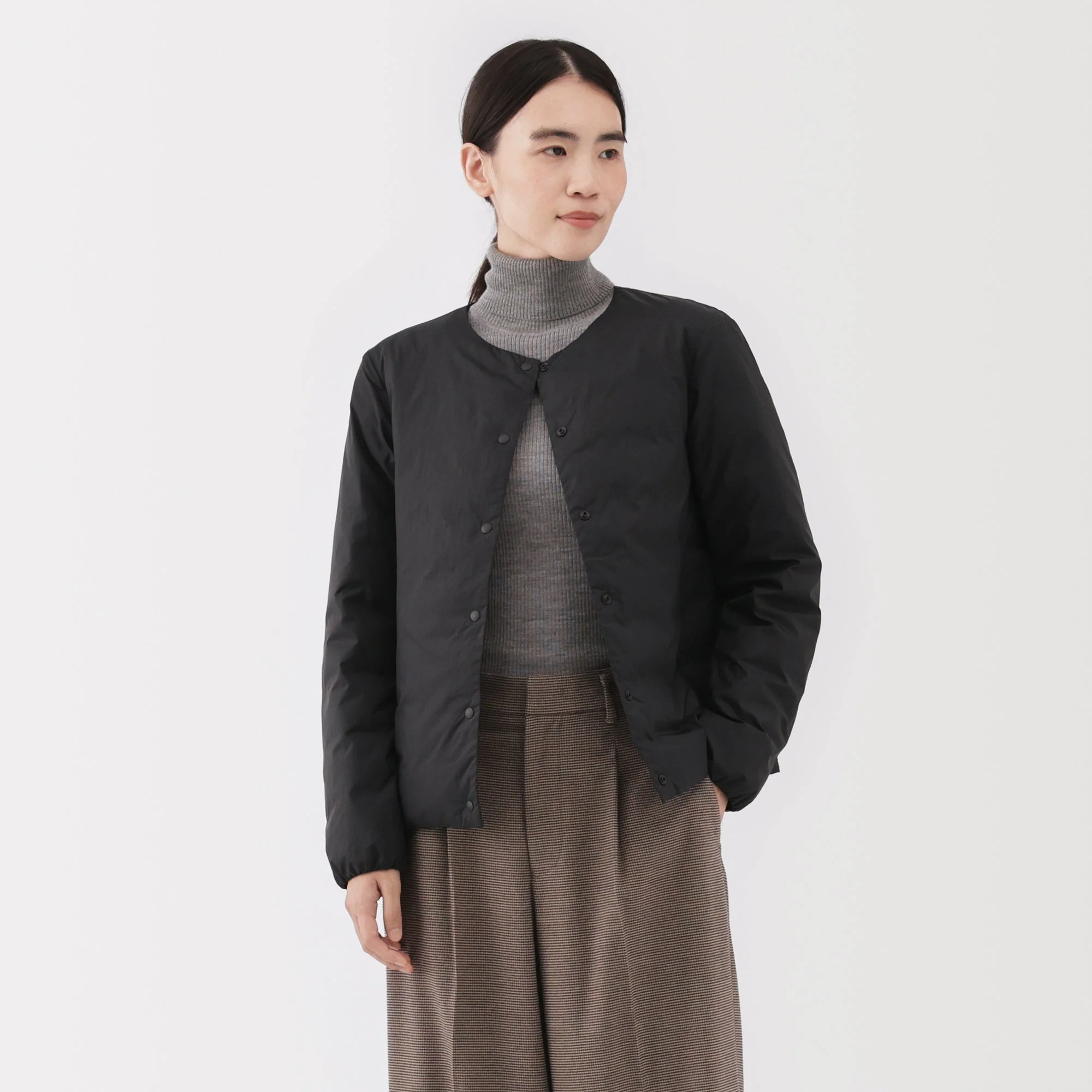 Lightweight Down Collarless Jacket - Image 3