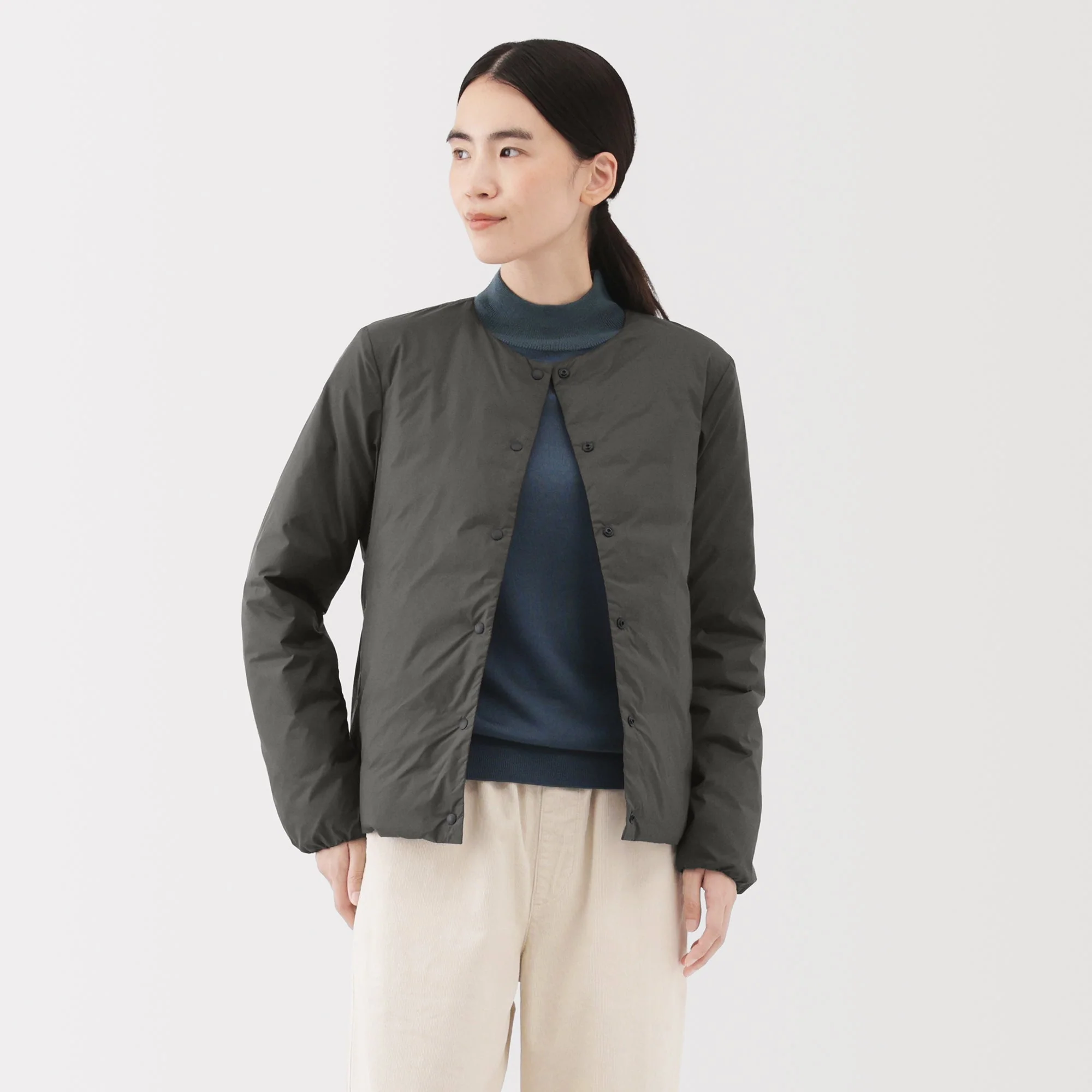 Lightweight Down Collarless Jacket - Image 35