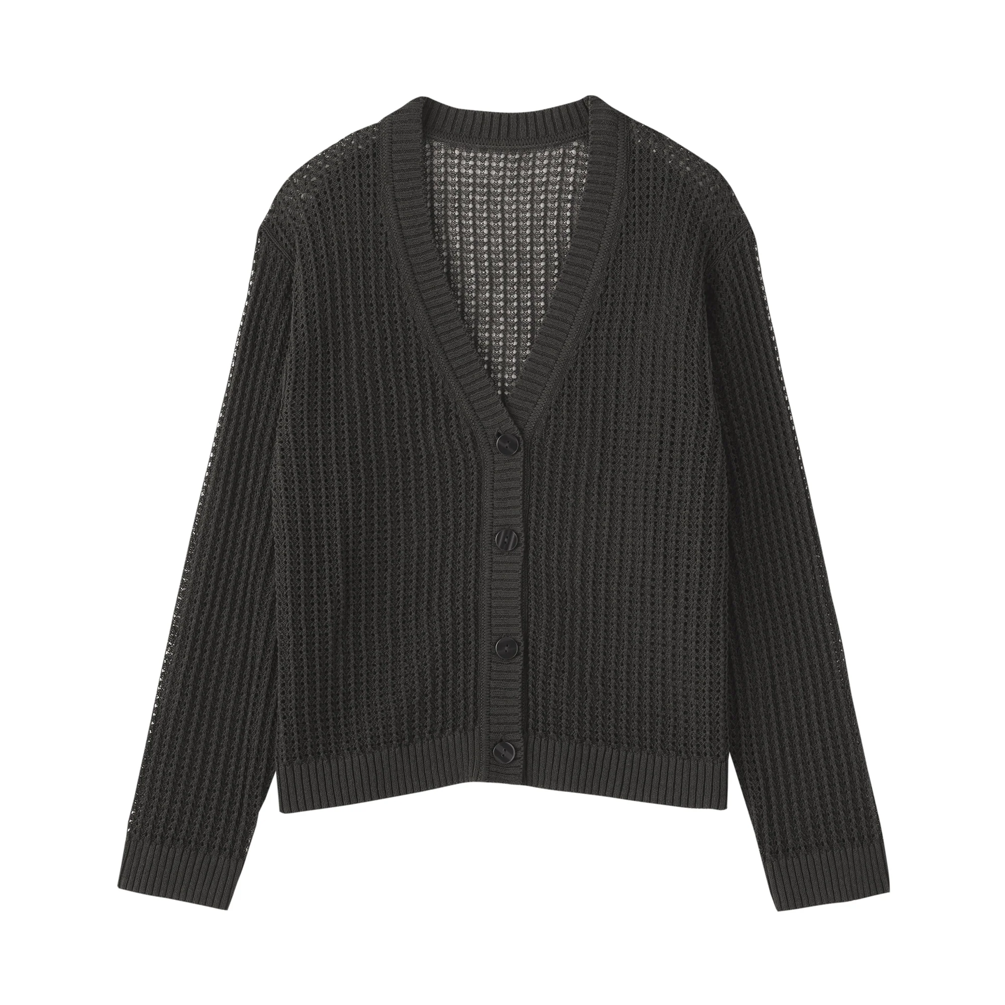 Linen Blend Mesh V-Neck Cardigan - Image 10