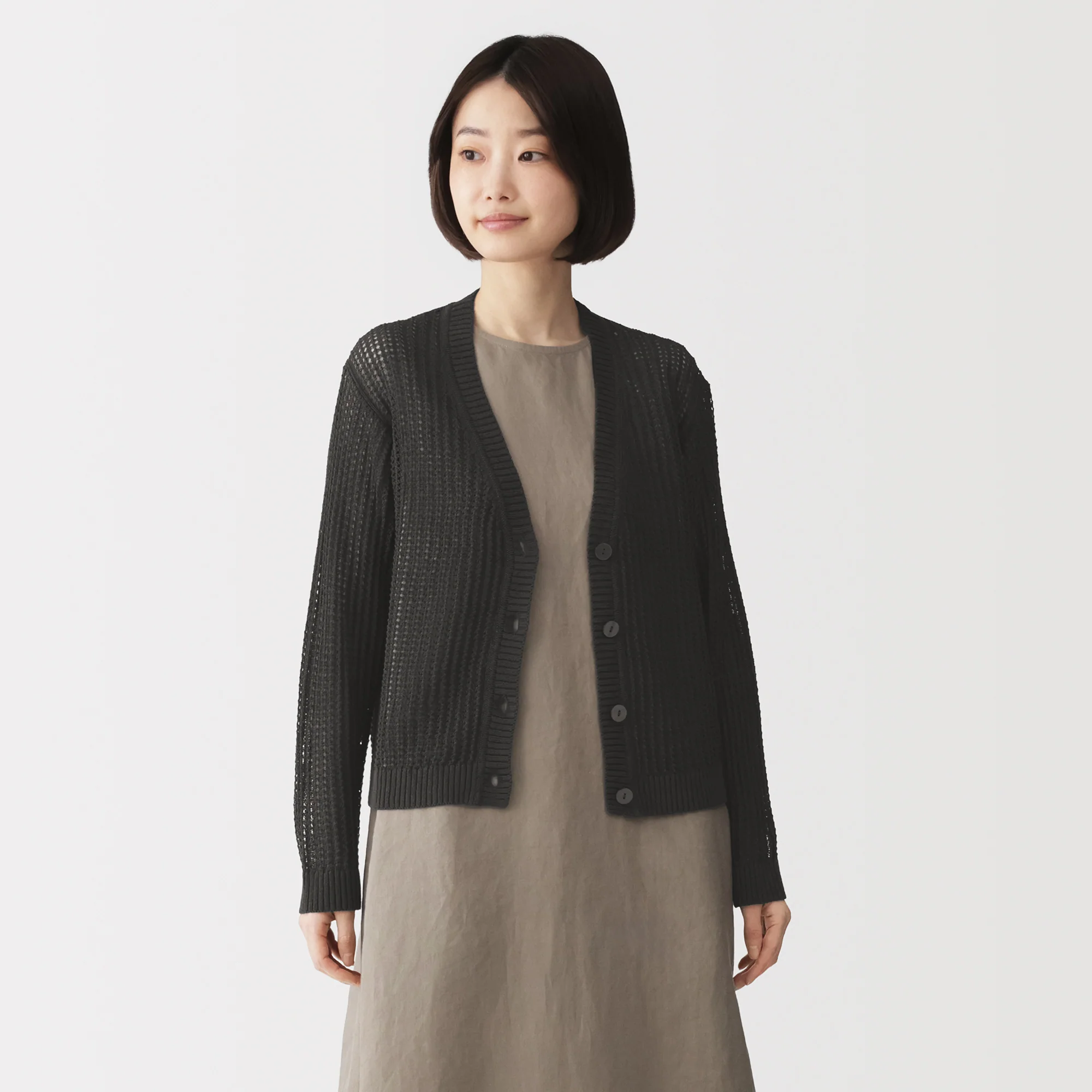 Linen Blend Mesh V-Neck Cardigan - Image 11