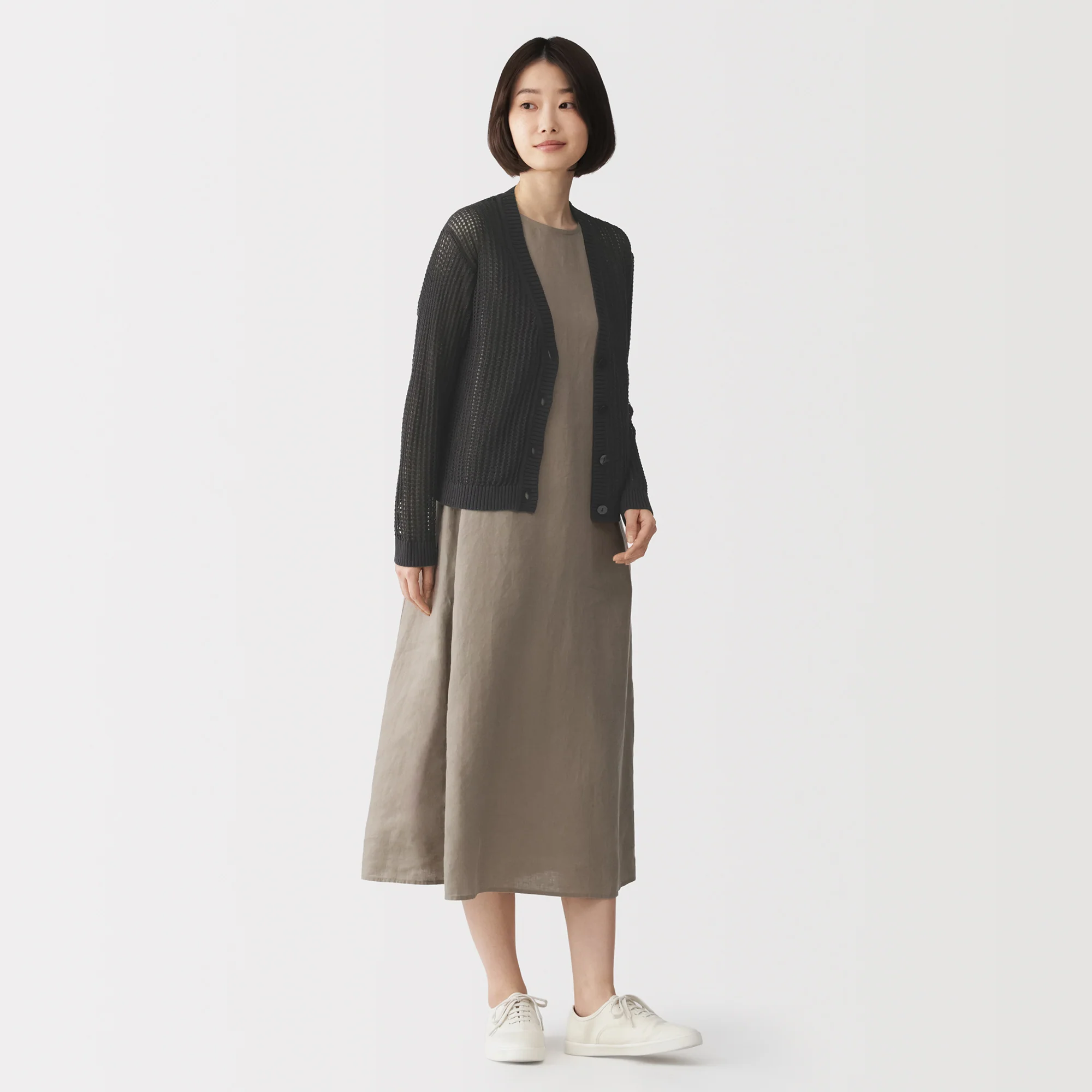 Linen Blend Mesh V-Neck Cardigan - Image 12