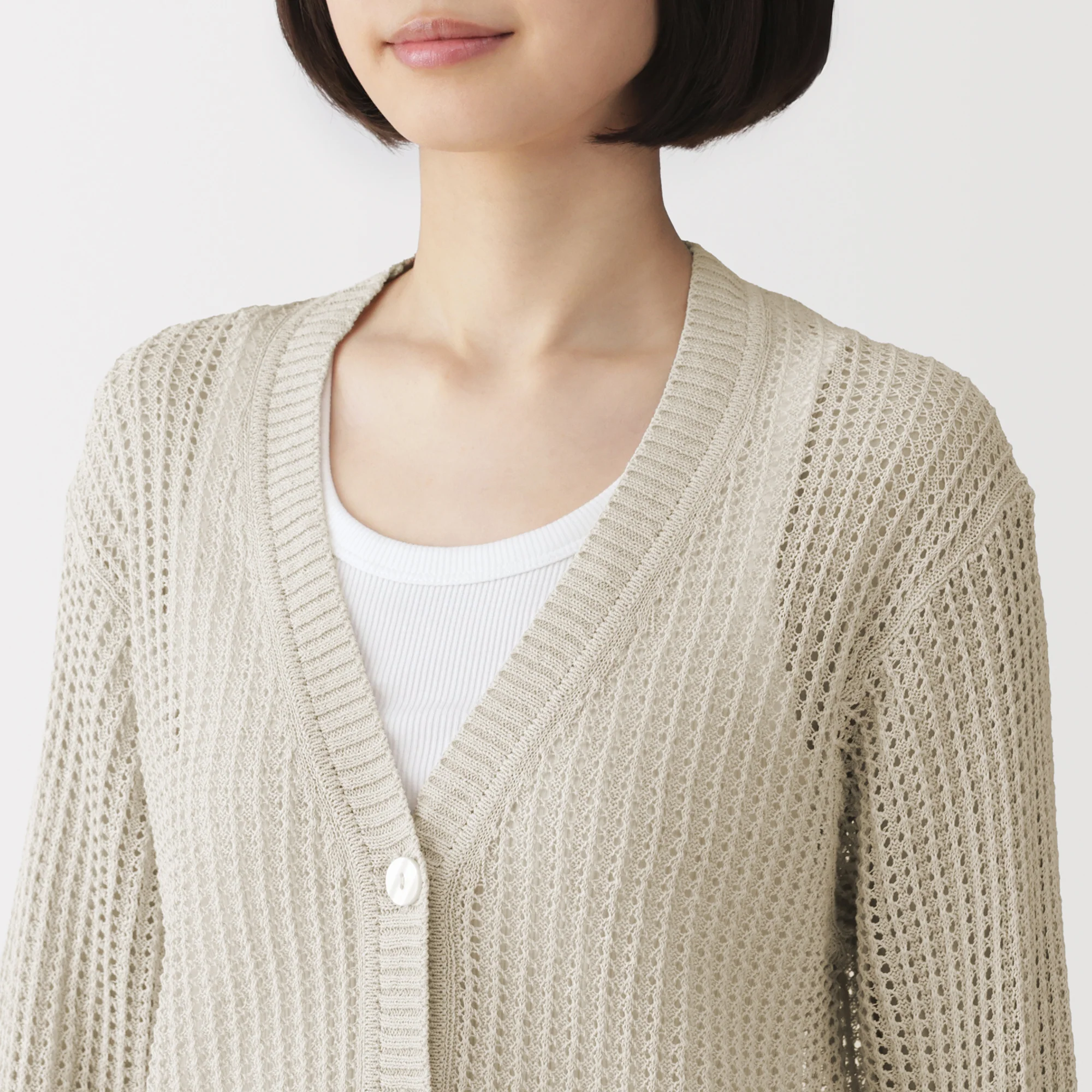 Linen Blend Mesh V-Neck Cardigan - Image 15