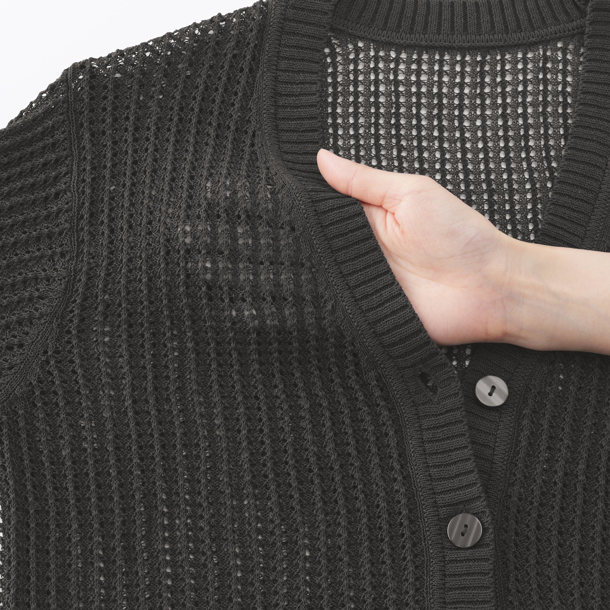 Linen Blend Mesh V-Neck Cardigan - Image 16