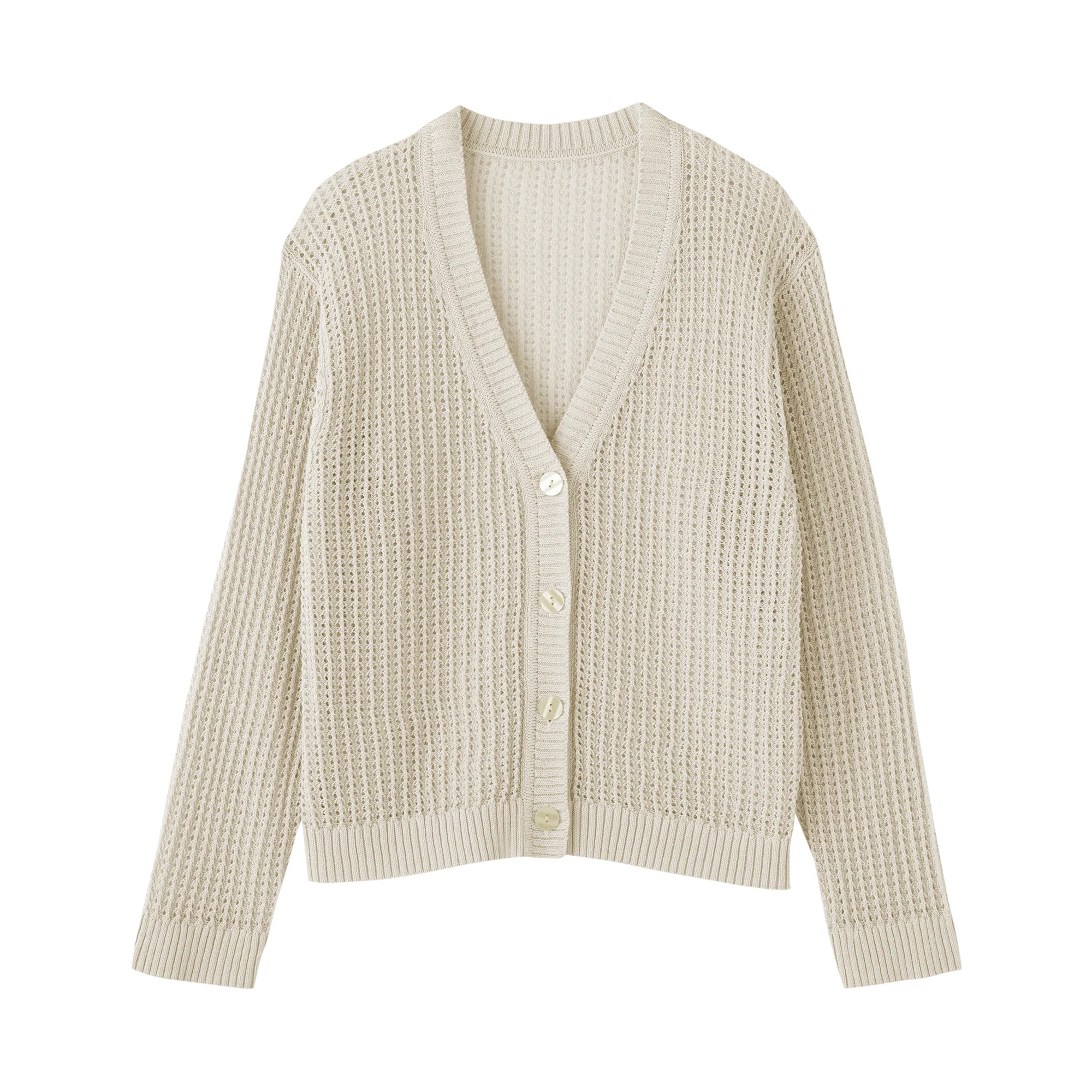 Linen Blend Mesh V-Neck Cardigan - Image 18