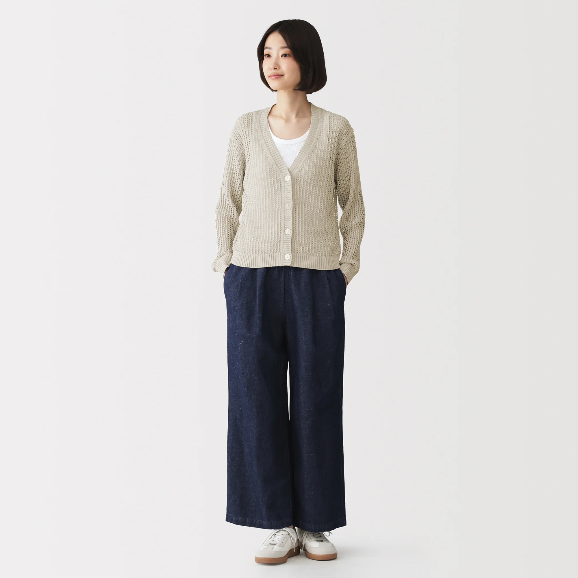 Linen Blend Mesh V-Neck Cardigan - Image 20