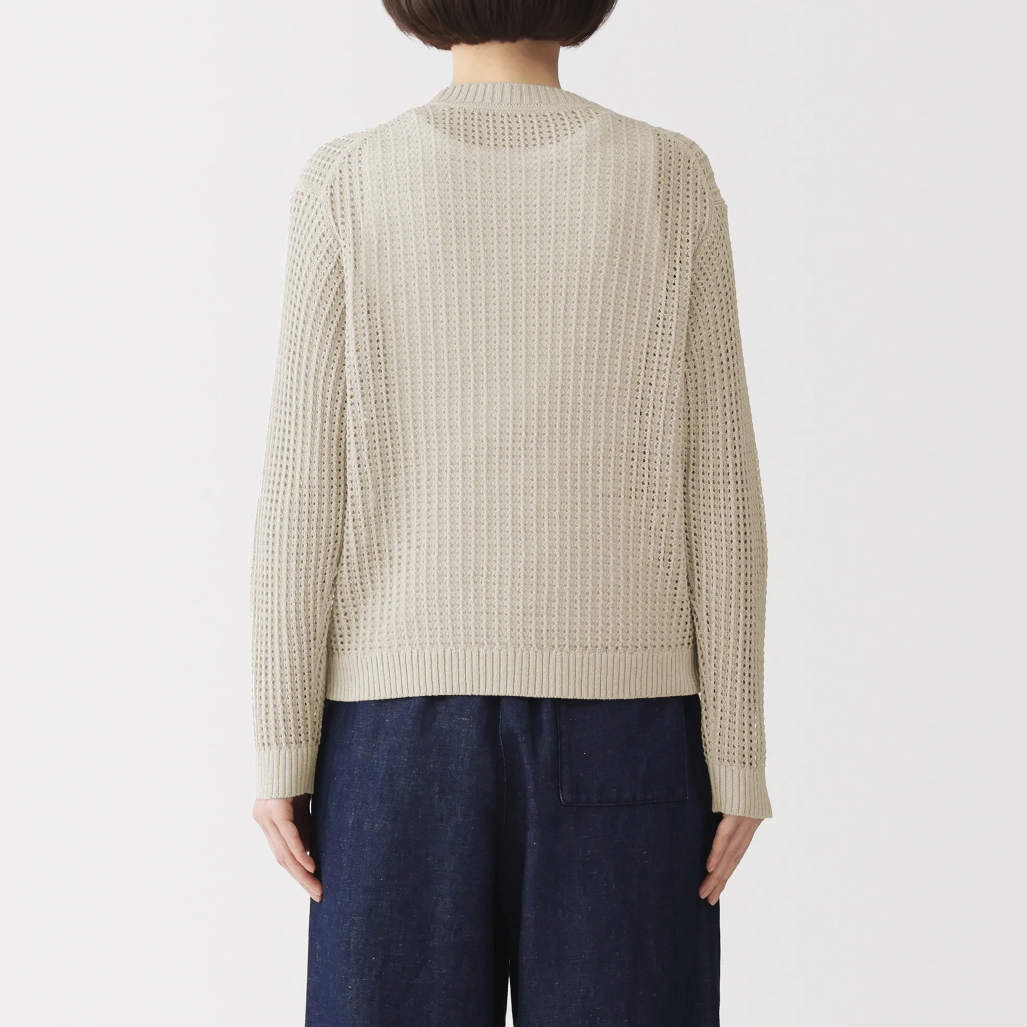 Linen Blend Mesh V-Neck Cardigan - Image 6