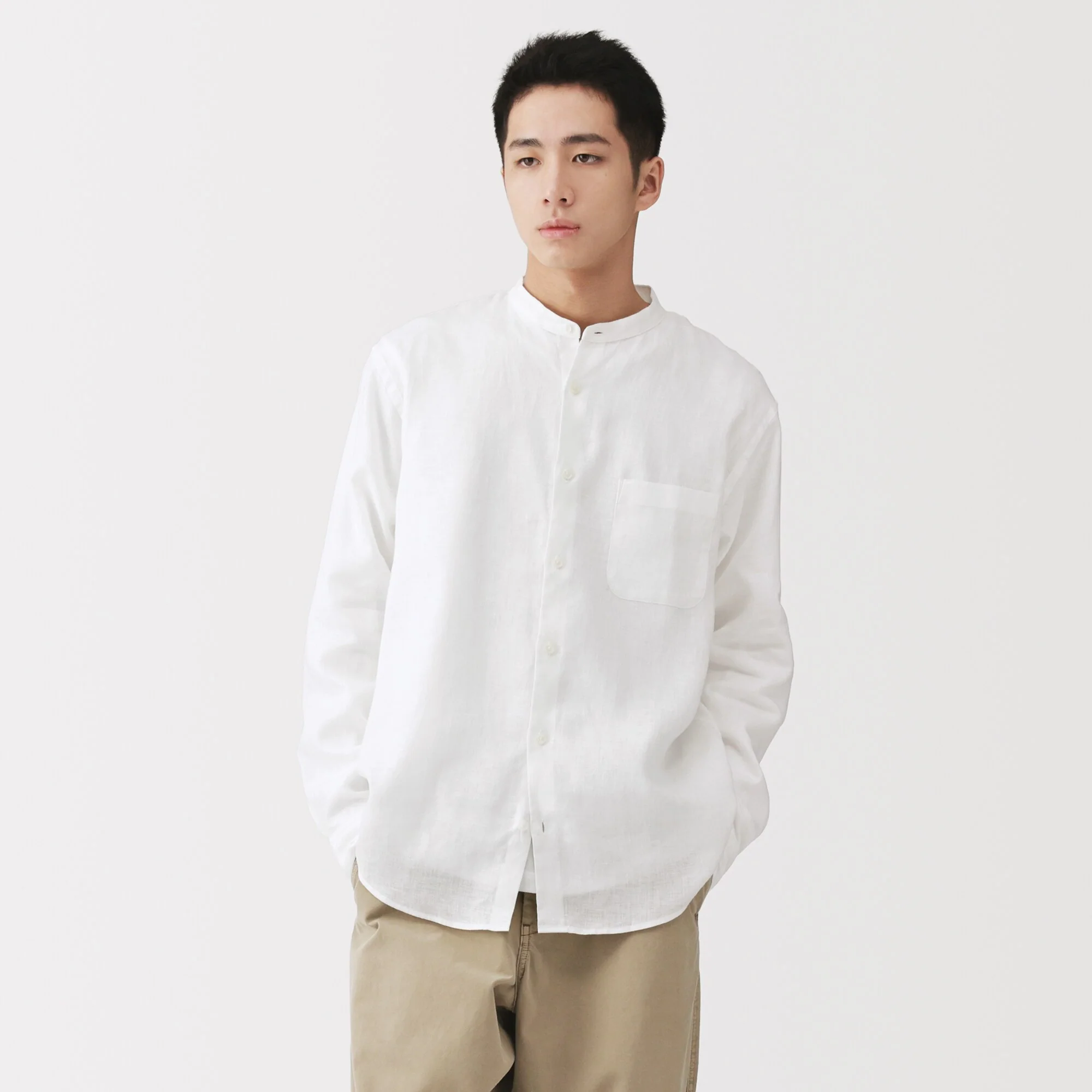 Linen Stand Collar Shirt - Image 12