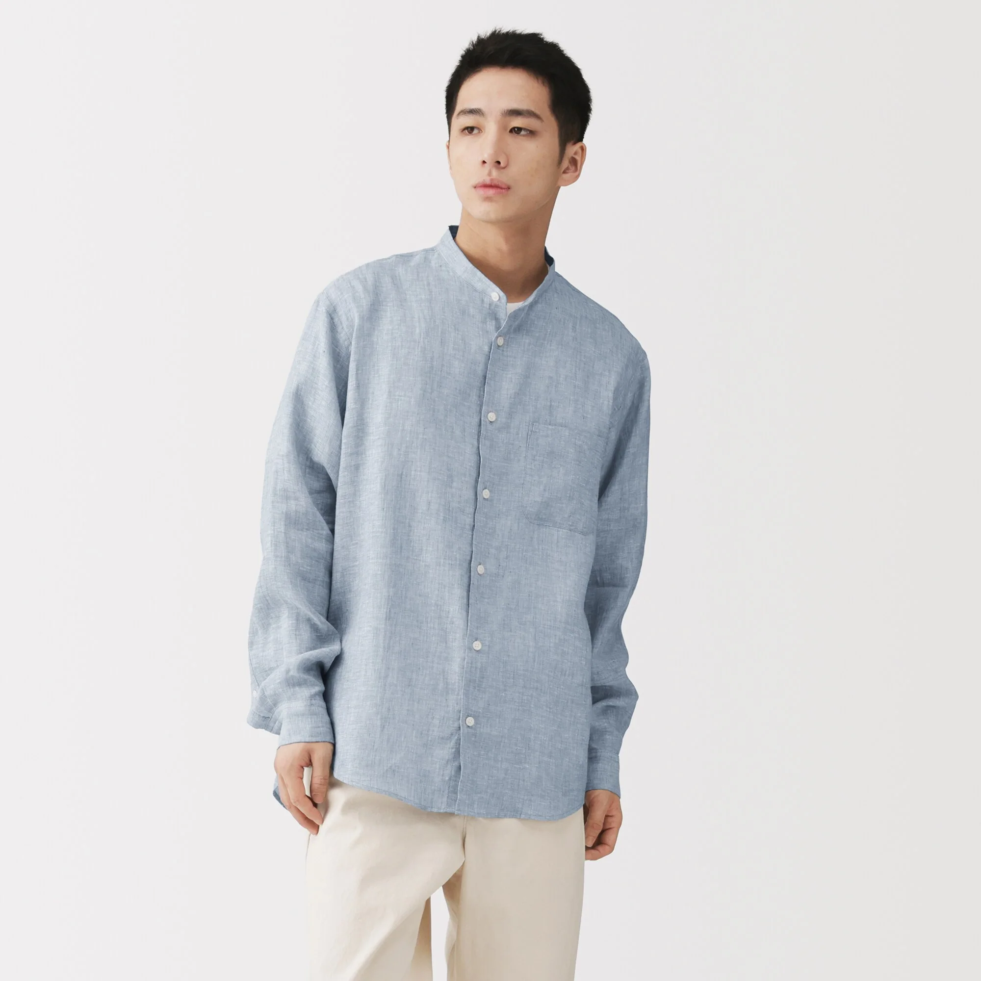 Linen Stand Collar Shirt - Image 30