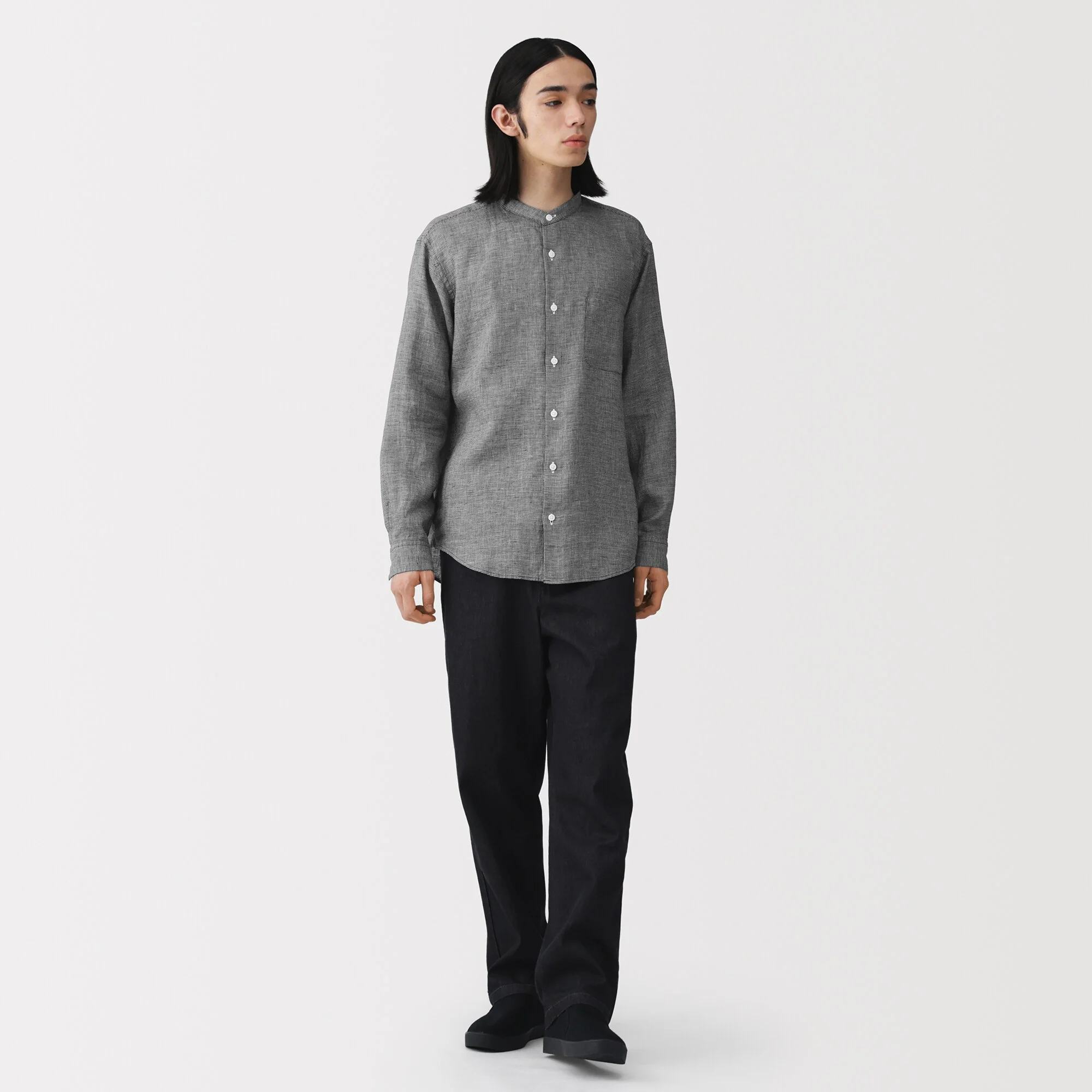 Linen Stand Collar Shirt - Image 40