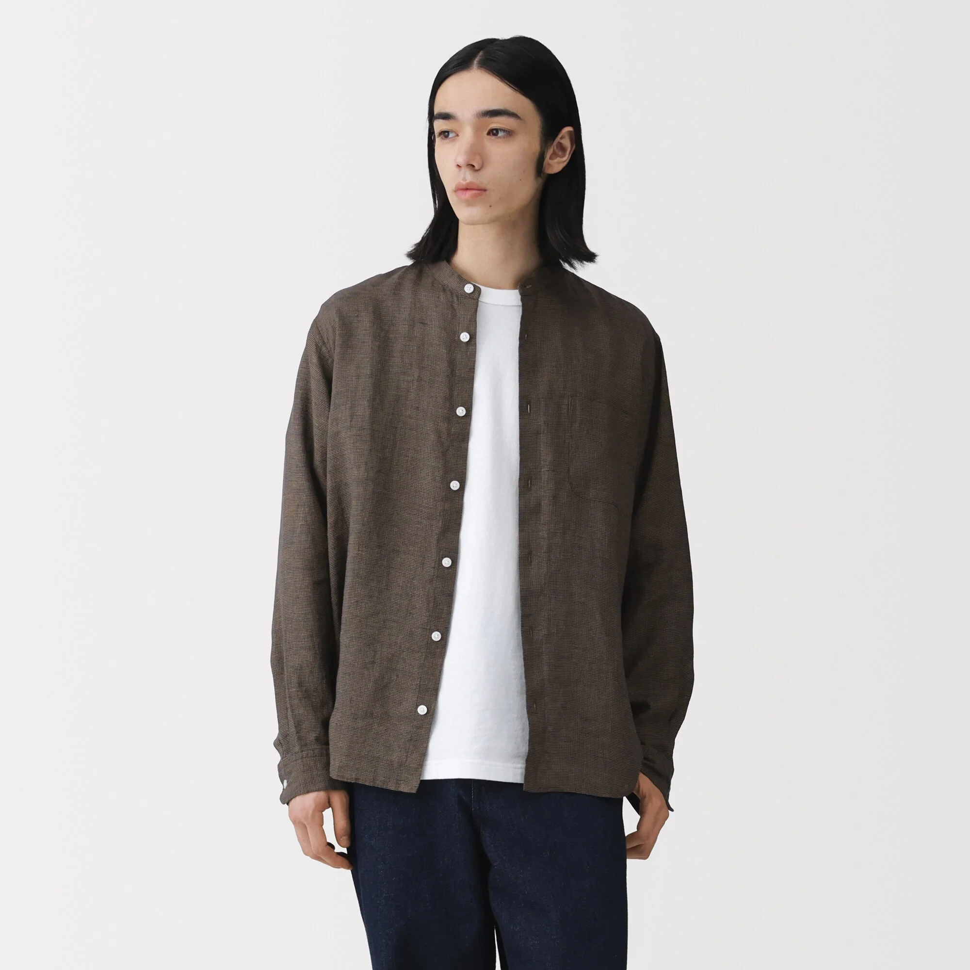 Linen Stand Collar Shirt - Image 48