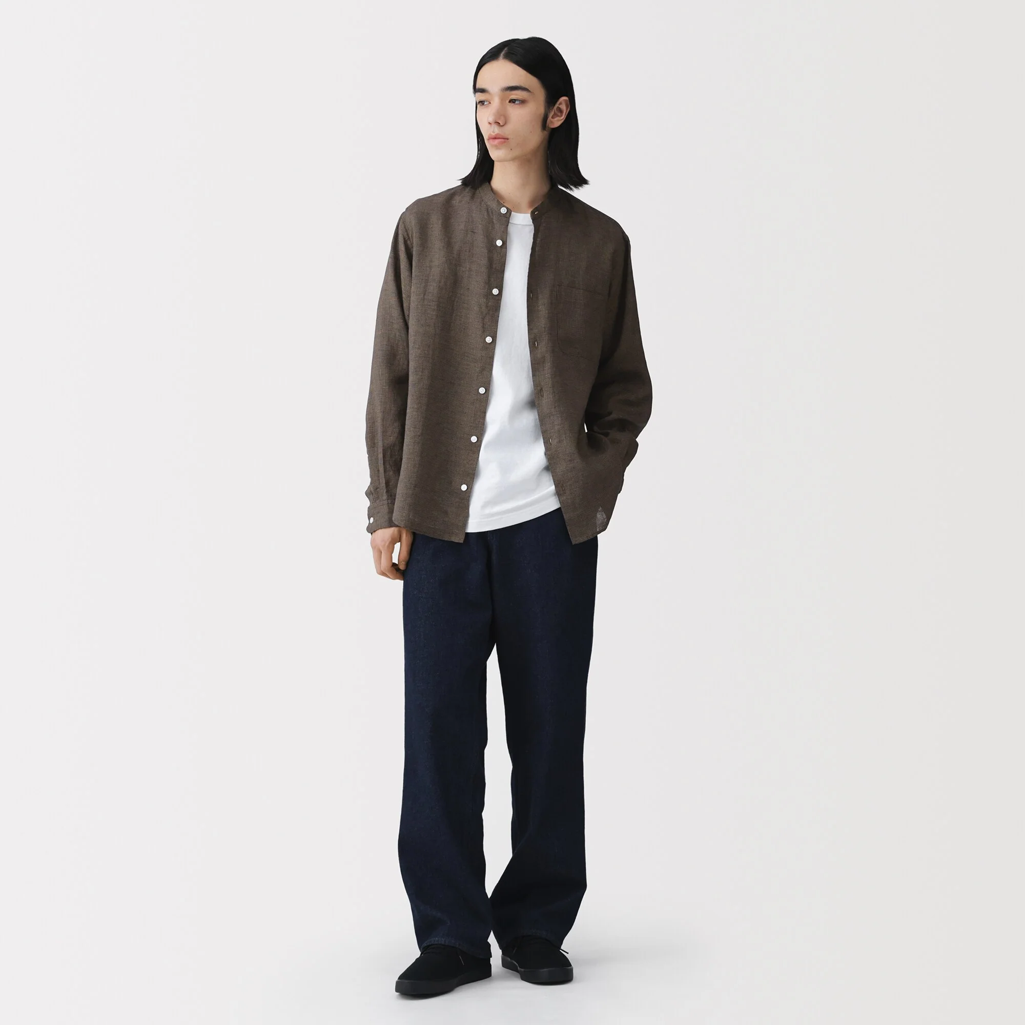 Linen Stand Collar Shirt - Image 49