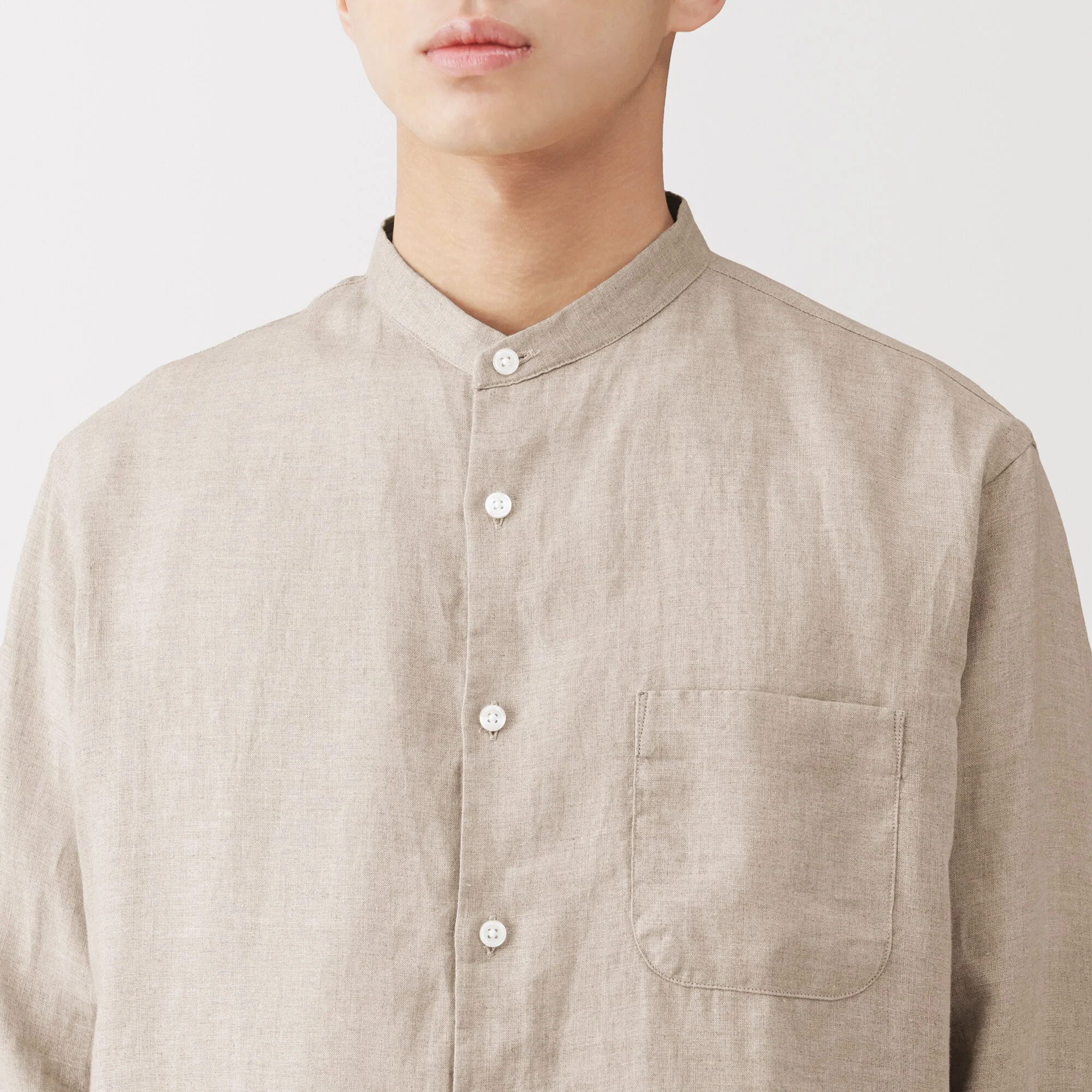 Linen Stand Collar Shirt - Image 52