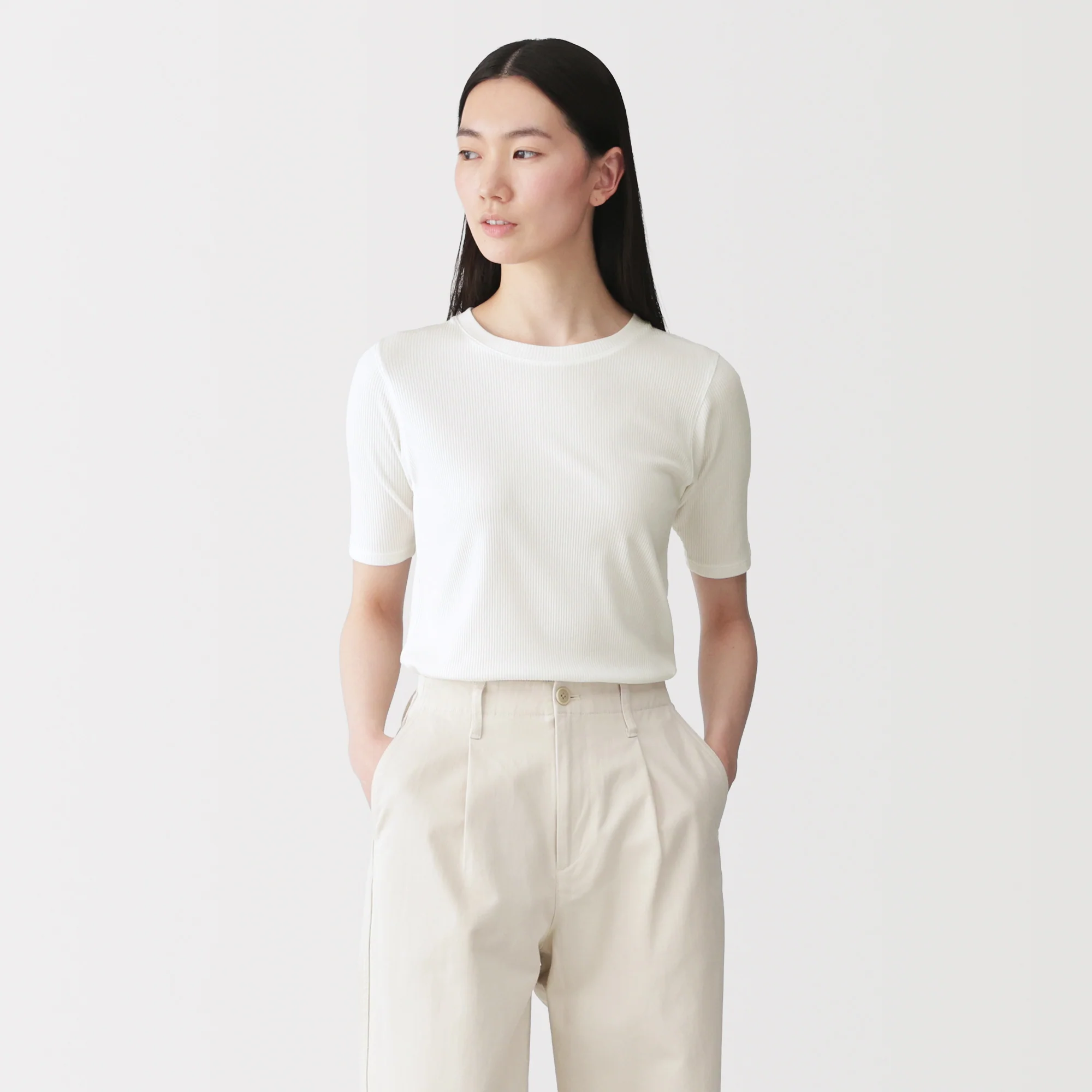 Lyocell Blend Rib Half Sleeve T-Shirt - Image 11