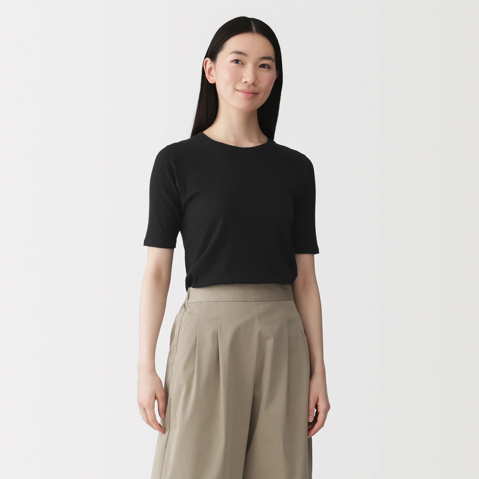 Lyocell Blend Rib Half Sleeve T-Shirt - Image 19