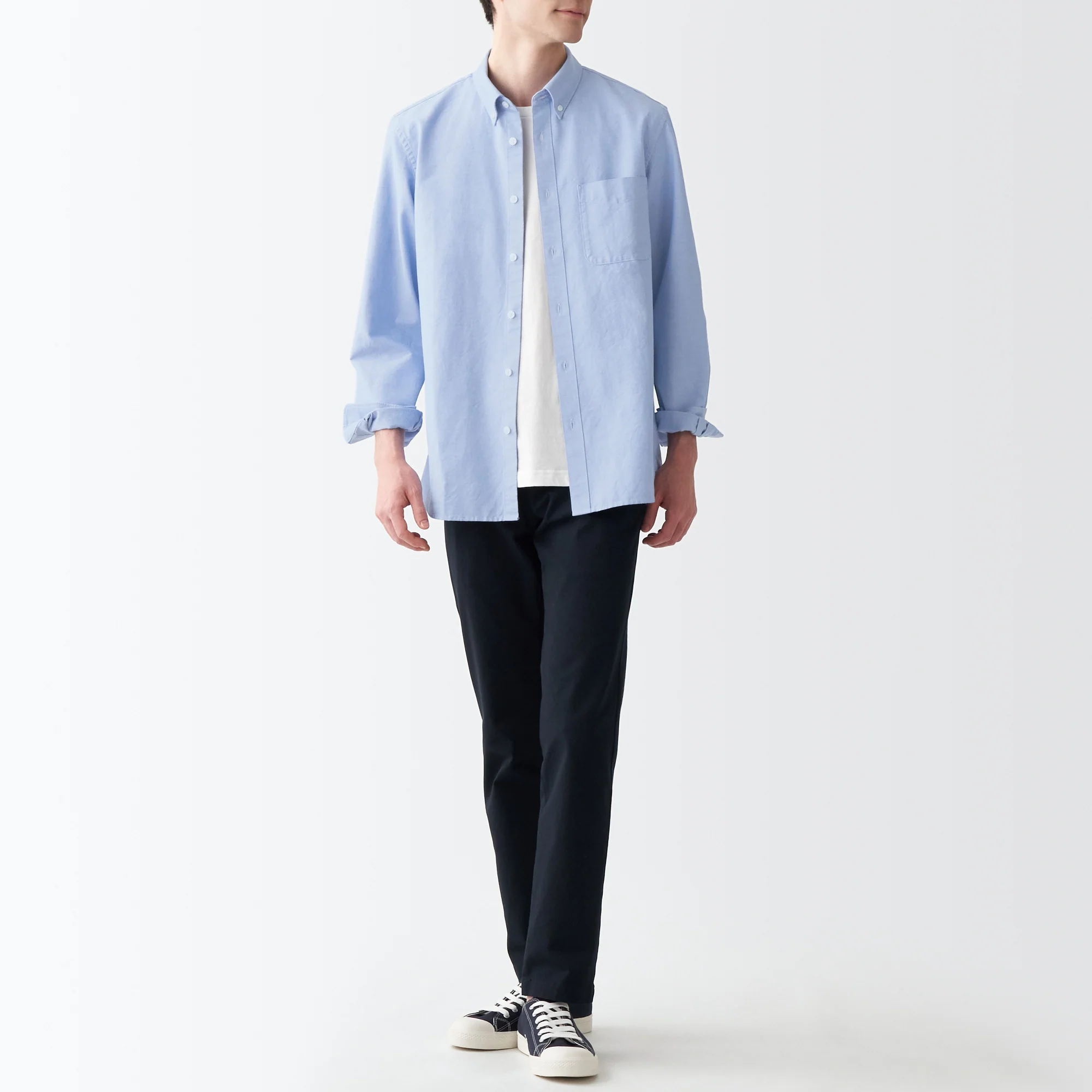 Men's Washed Oxford Collared Long Sleeve Button Down Shirt - Image 58