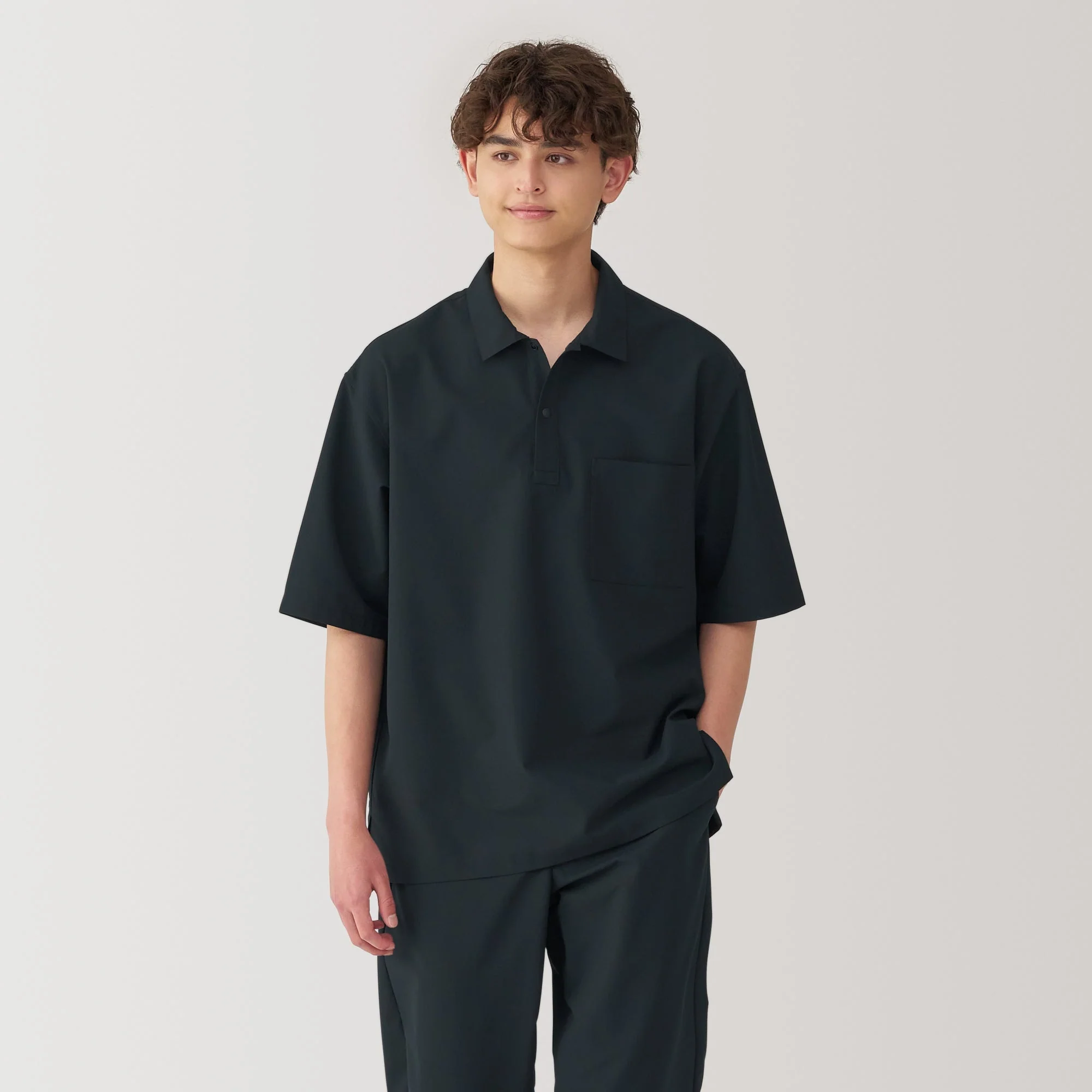 Men's Breathable Wide Half Sleeve Woven Polo Shirt - Image 3