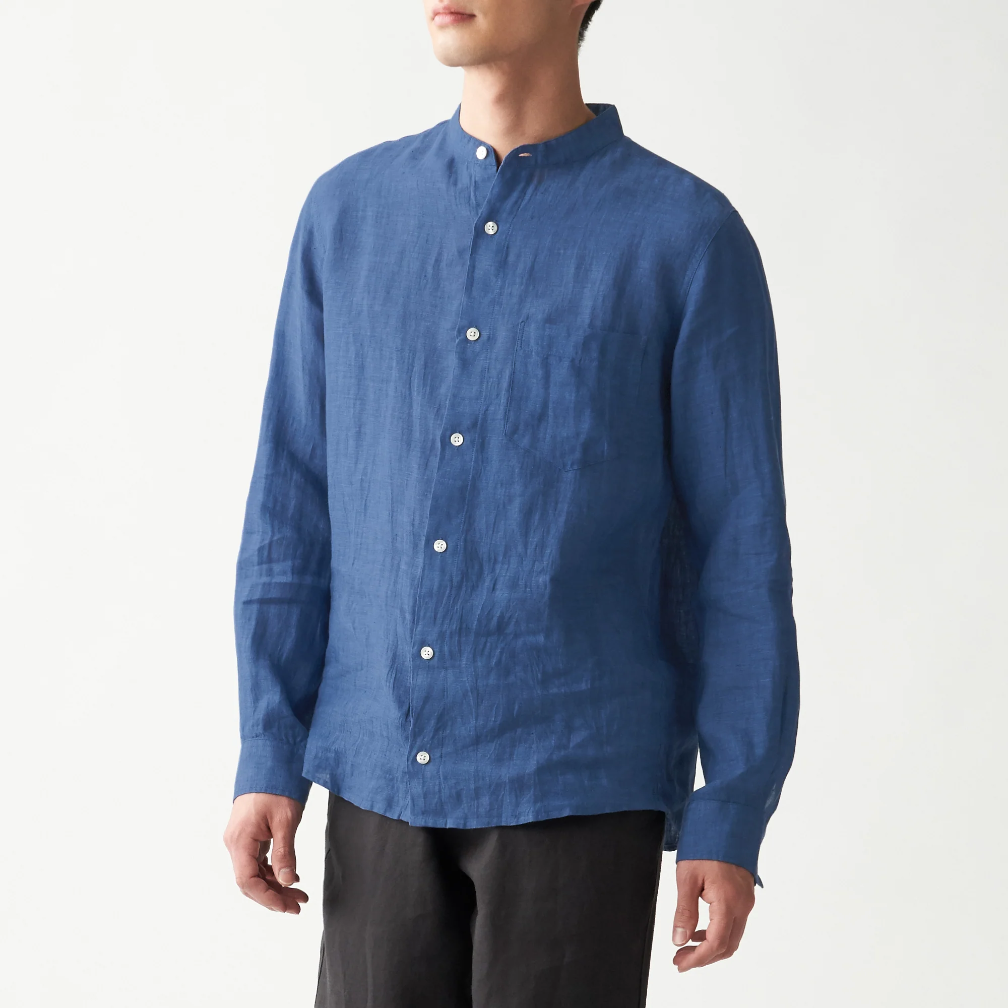 Men's French Linen Washed Stand Collar Shirt - Image 10