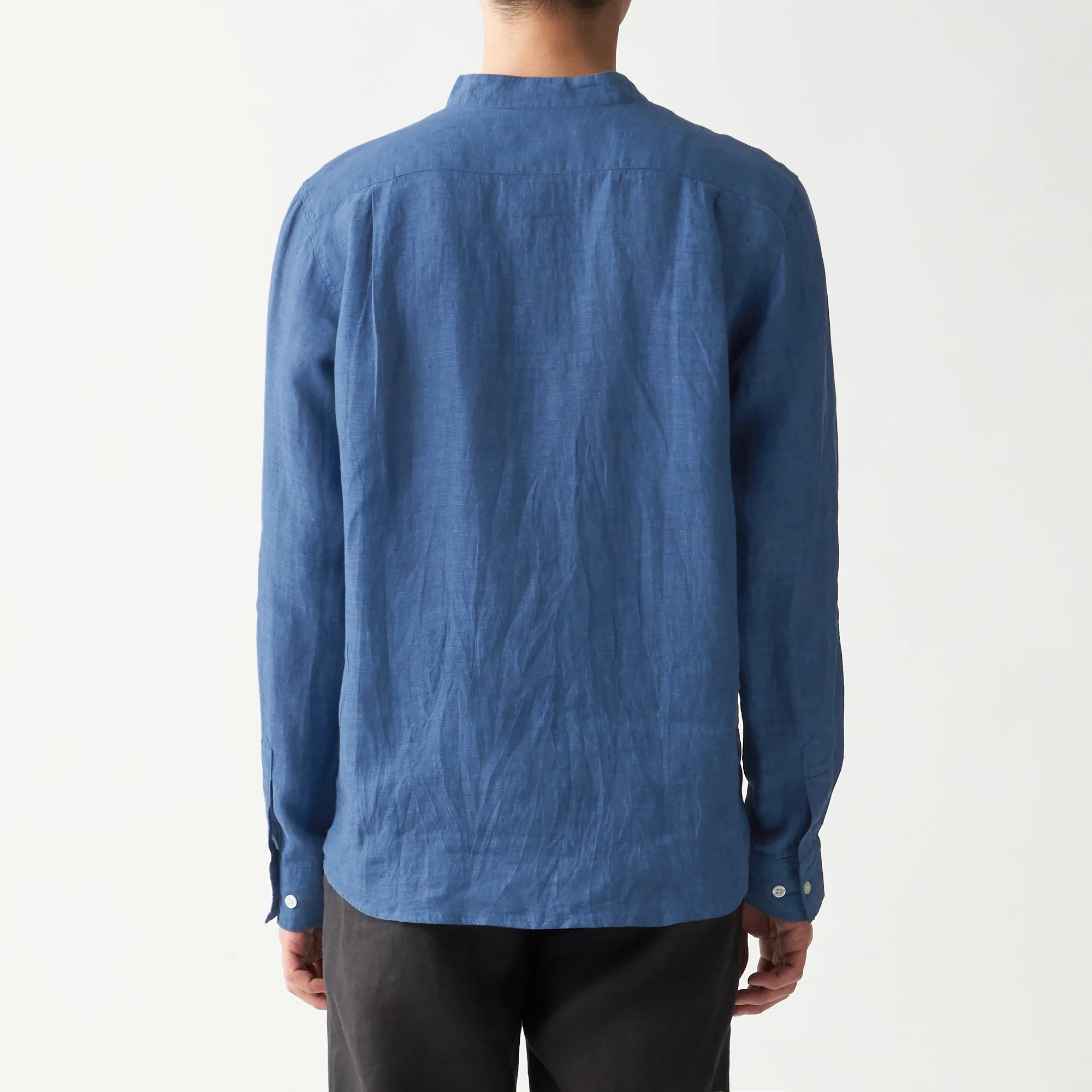 Men's French Linen Washed Stand Collar Shirt - Image 11