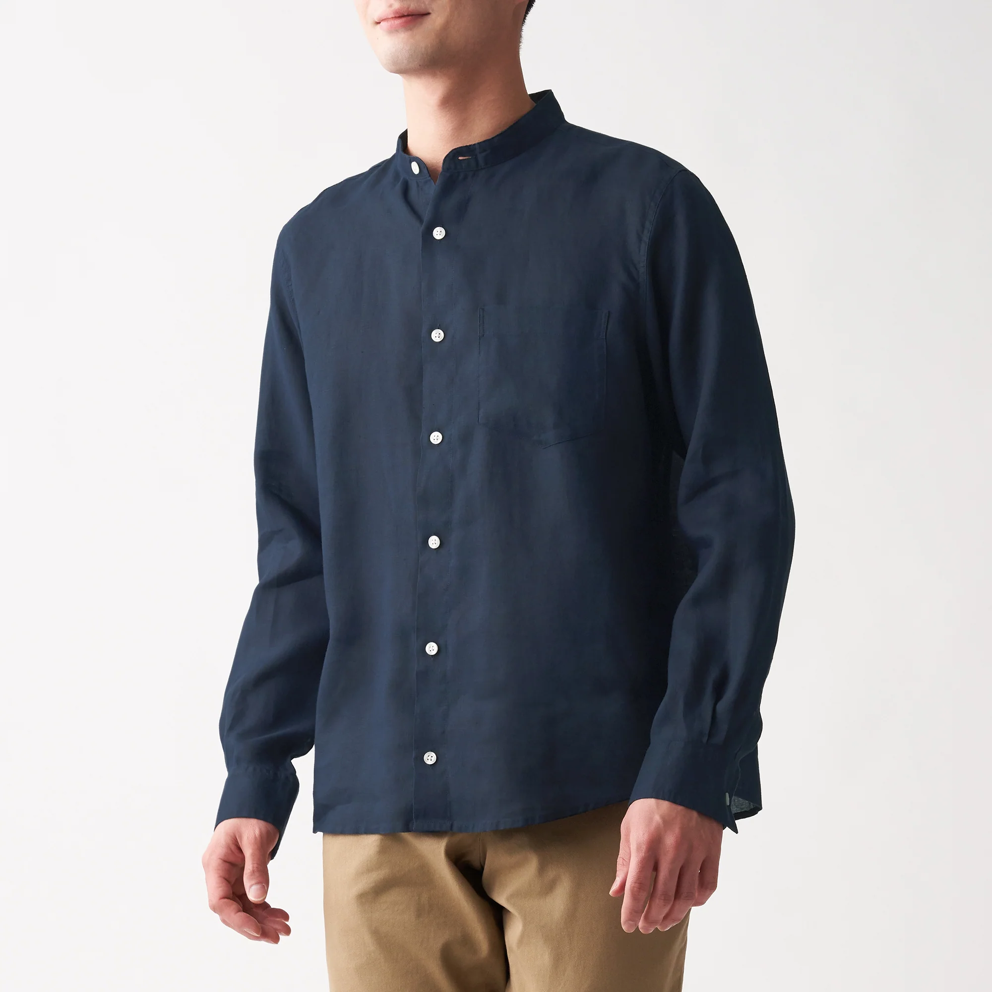 Men's French Linen Washed Stand Collar Shirt - Image 17