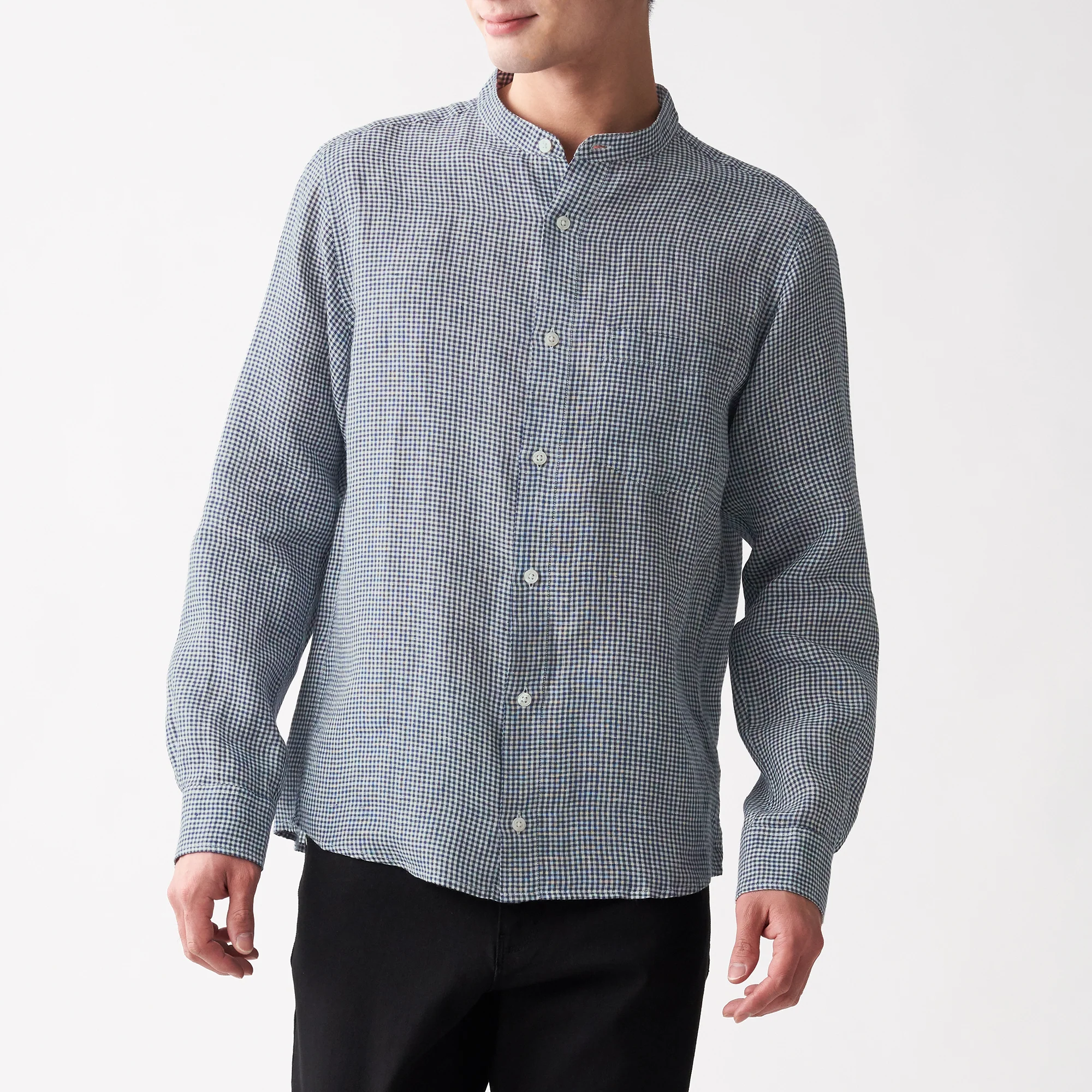Men's French Linen Washed Stand Collar Shirt - Image 31